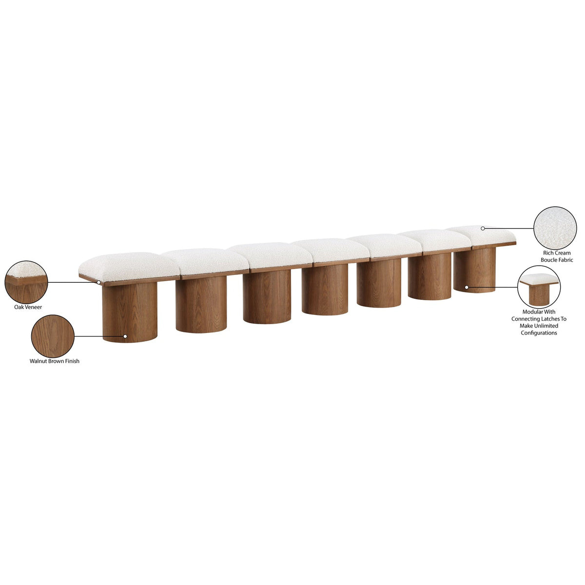 Pavilion Cream Boucle Fabric Upholstered 7 Piece Modular Bench