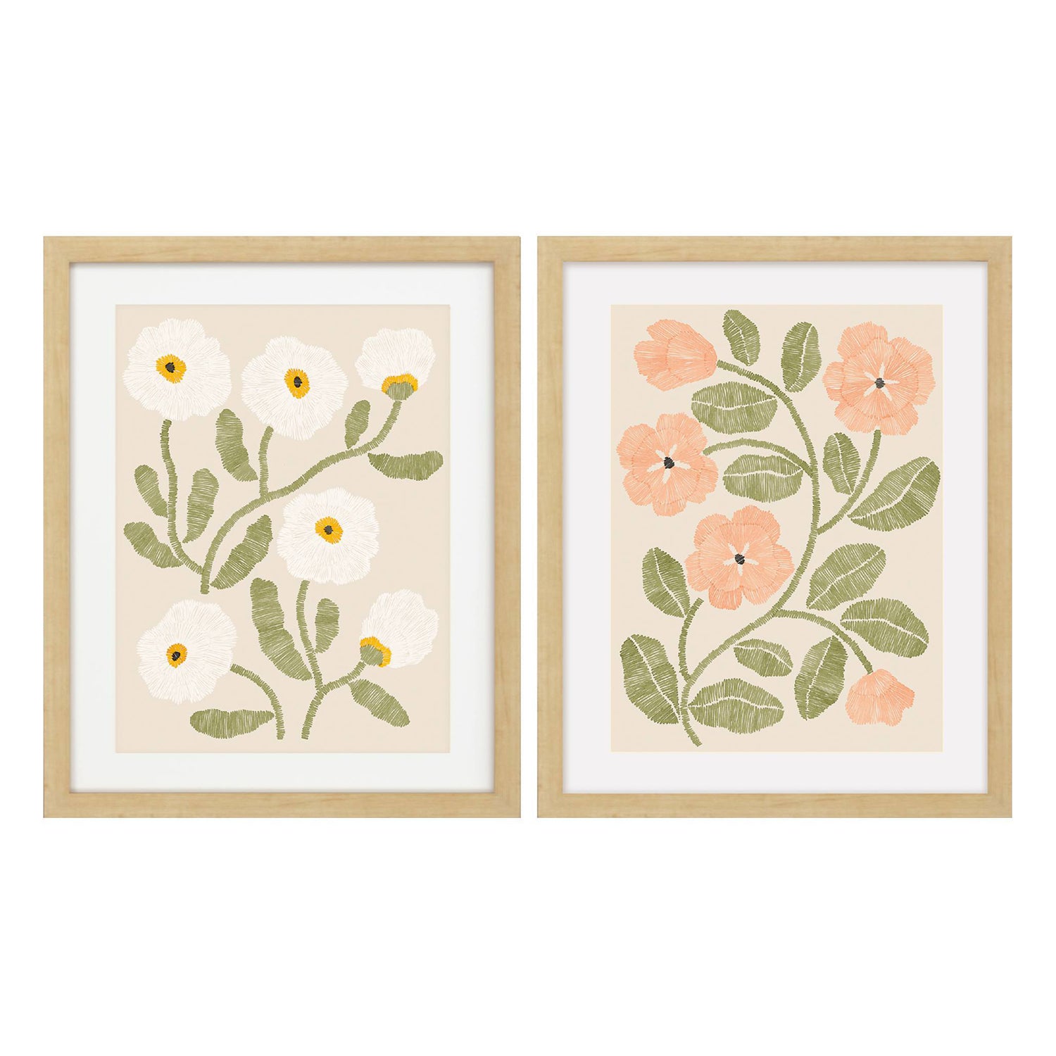 Hegre Embroidery Florals B Framed Art Set of 2