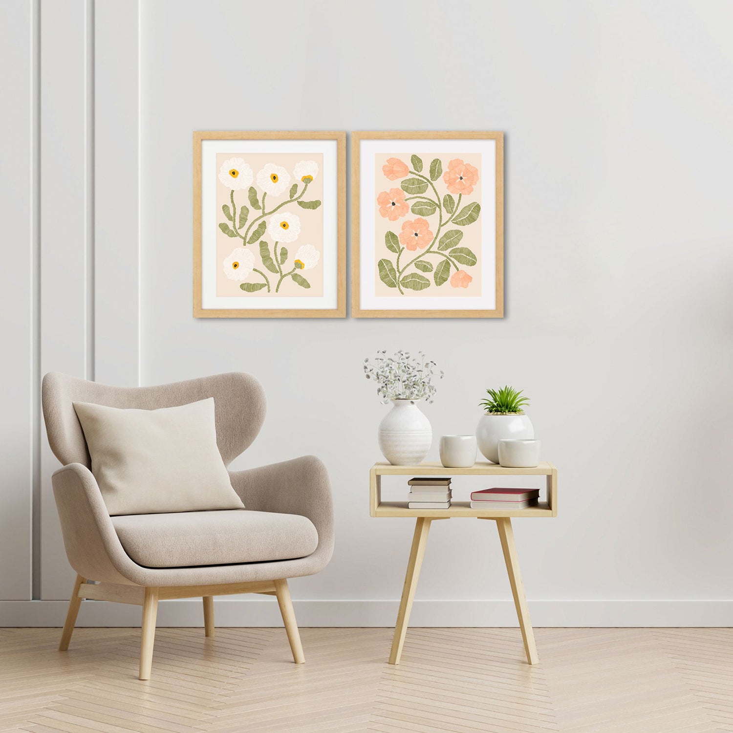 Hegre Embroidery Florals B Framed Art Set of 2