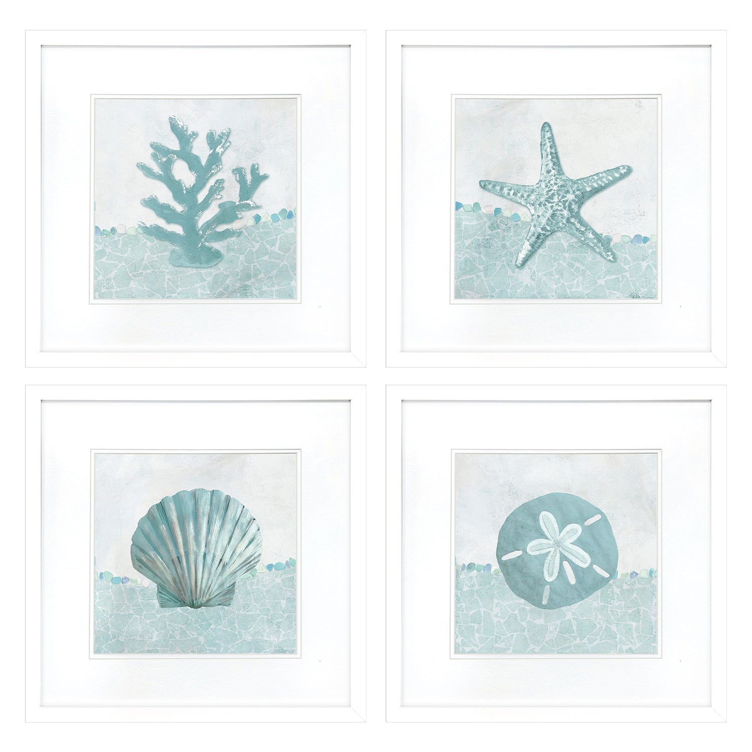 Poesia Coastal Mosaic Framed Artwork Set of 4