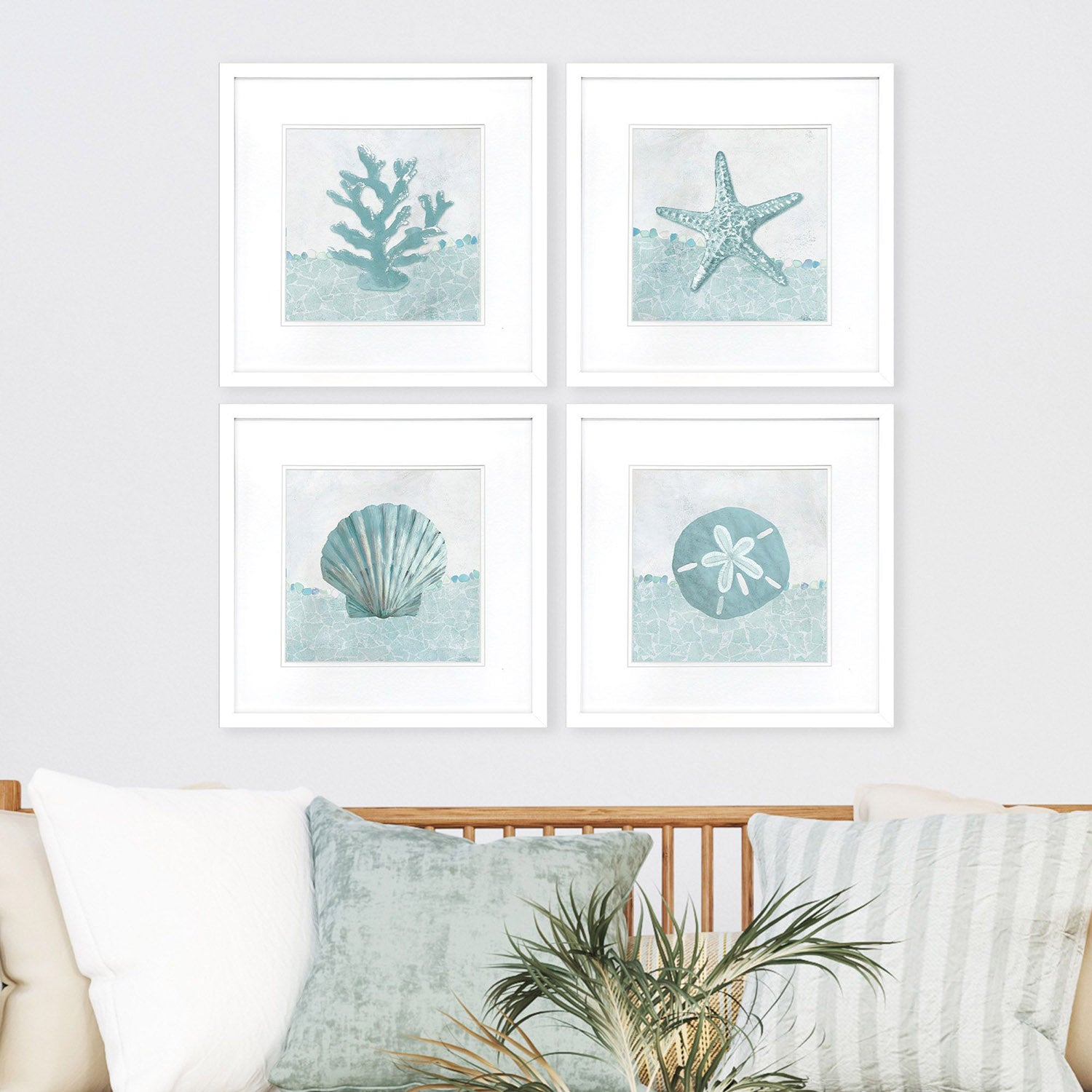Poesia Coastal Mosaic Framed Artwork Set of 4