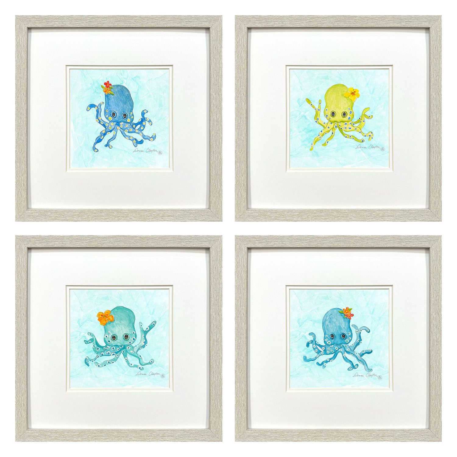 Clayton Baby Octopus Framed Artwork Set of 4