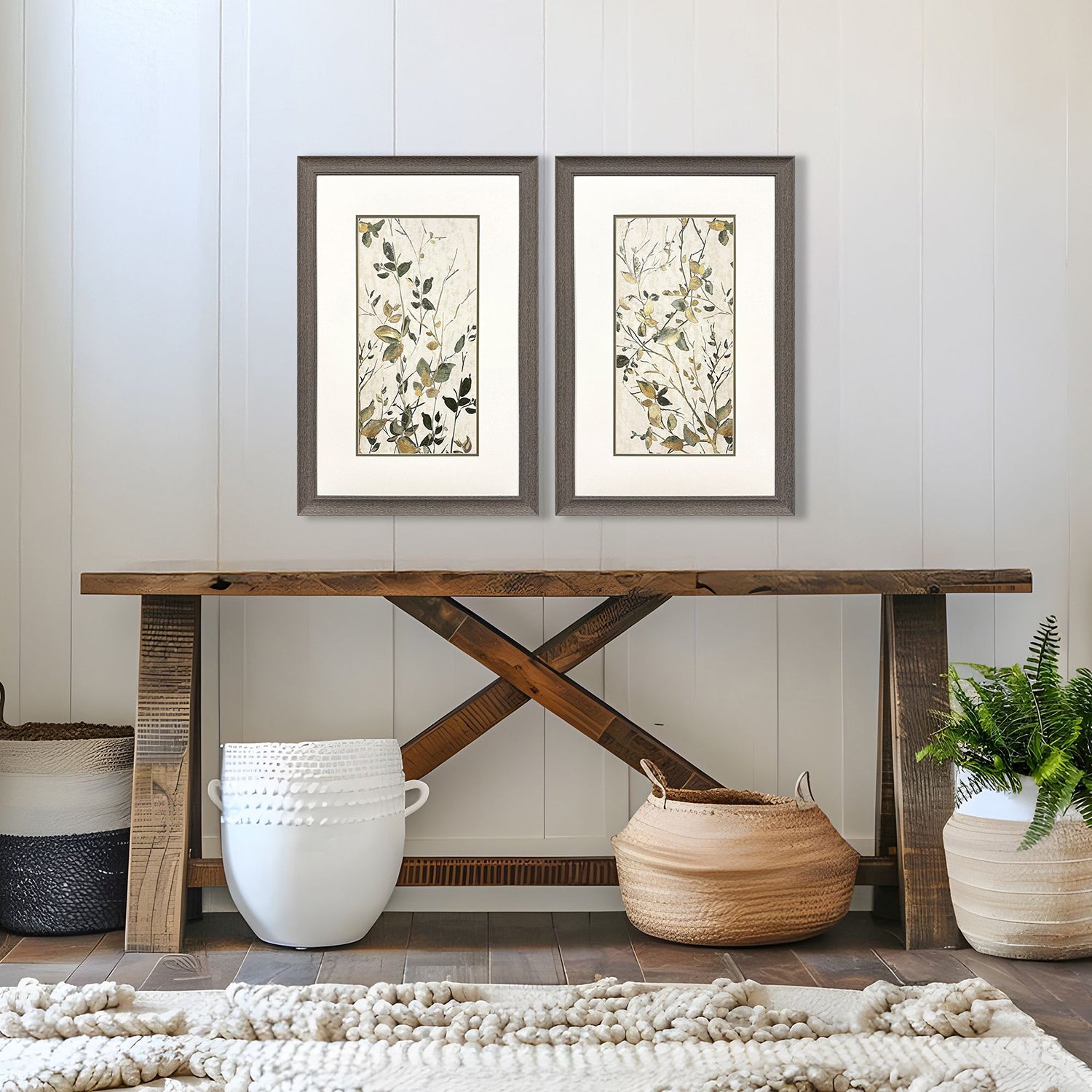Black Neutral Green Framed Artwork Set of 2
