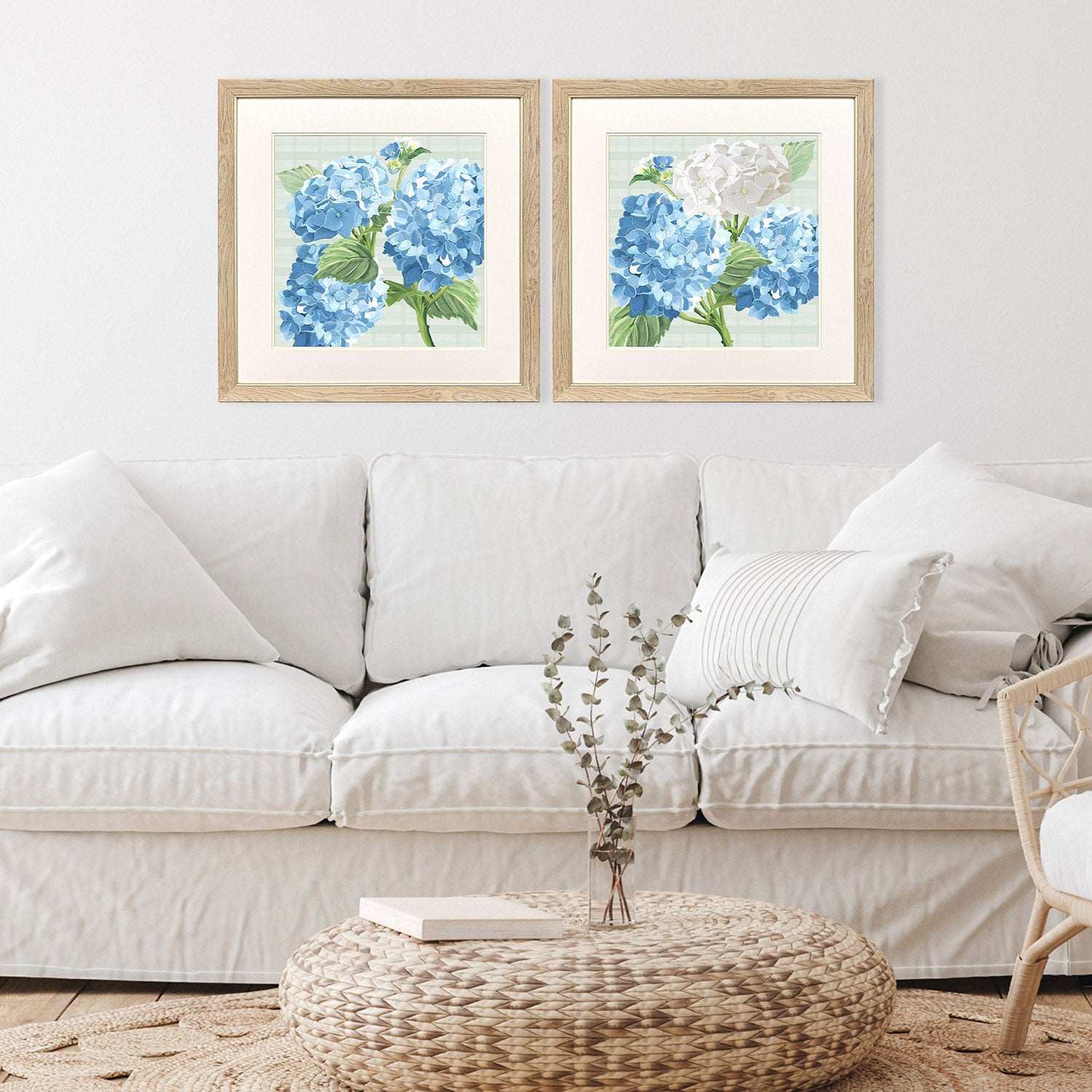 Christopher Hydrangeas on Plaid Framed Atrwork Set of 2