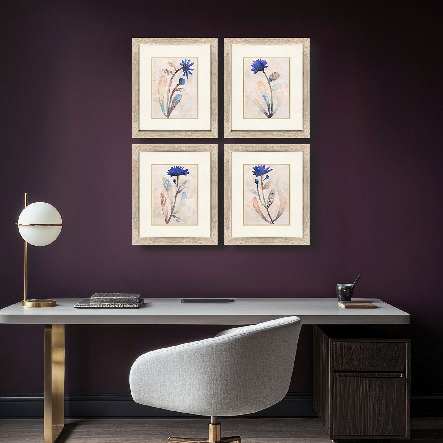Jordan Glassco-Smith Blue Folk Garden Framed Art Set of 4