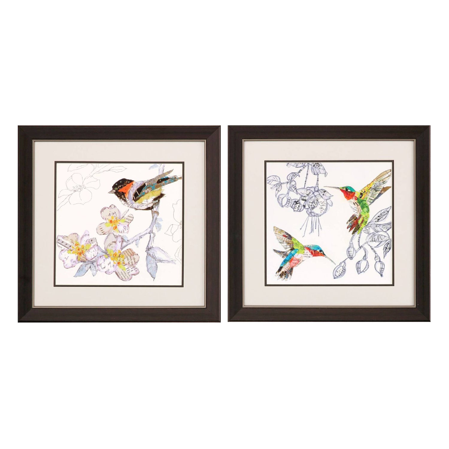 St Hilaire Chickadee Hummers Framed Art Set of 2