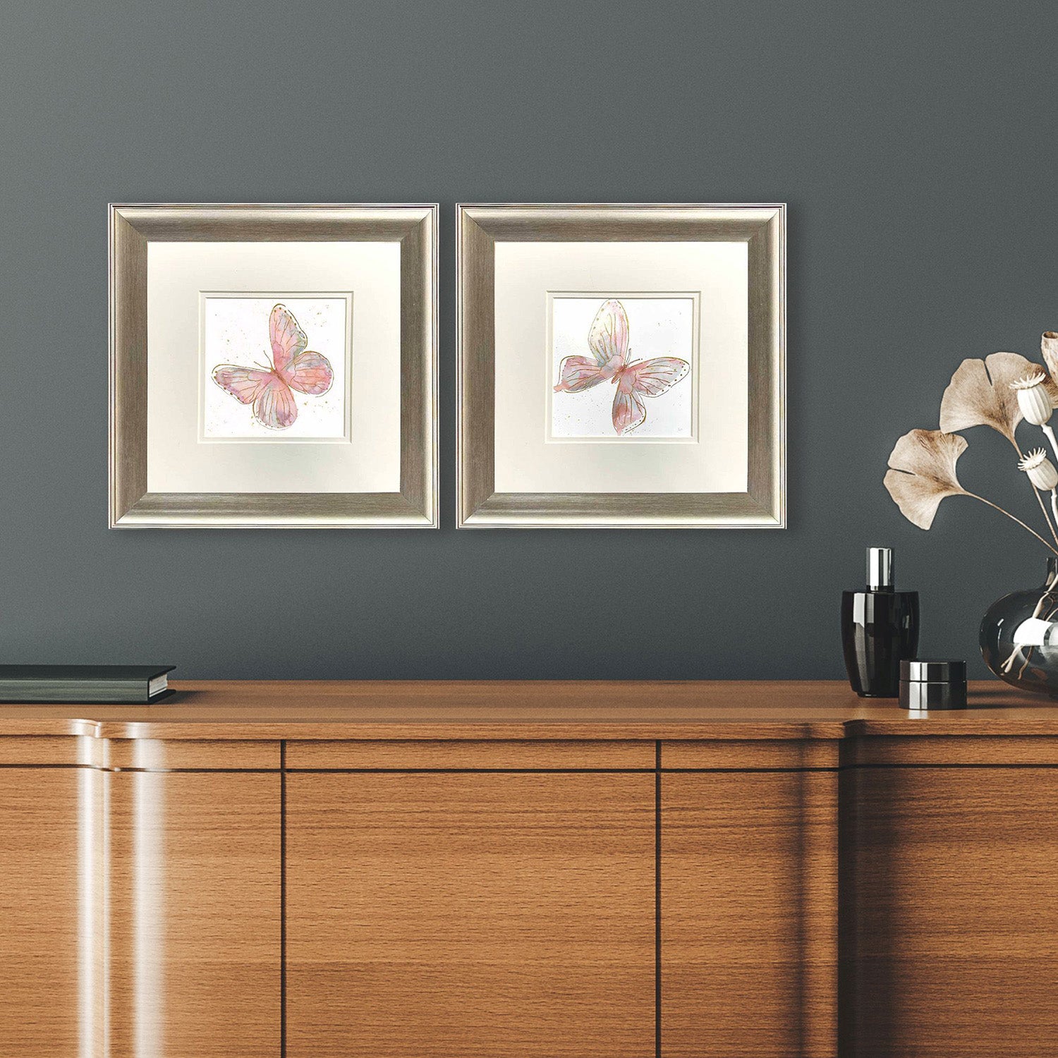 Nan Blush Butterfly Framed Art Set of 2
