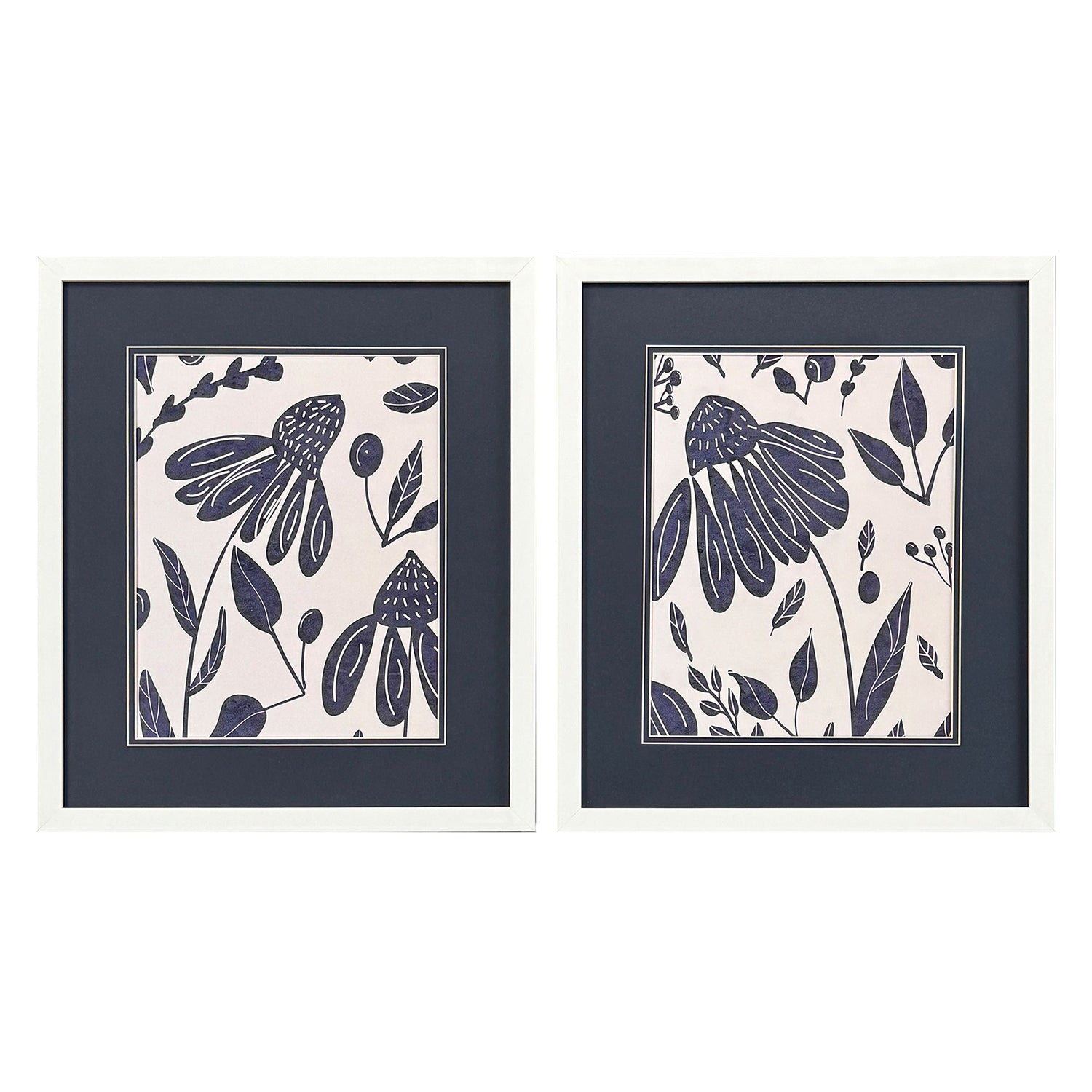 Allen Denim Floral Framed Artwork Set of 2