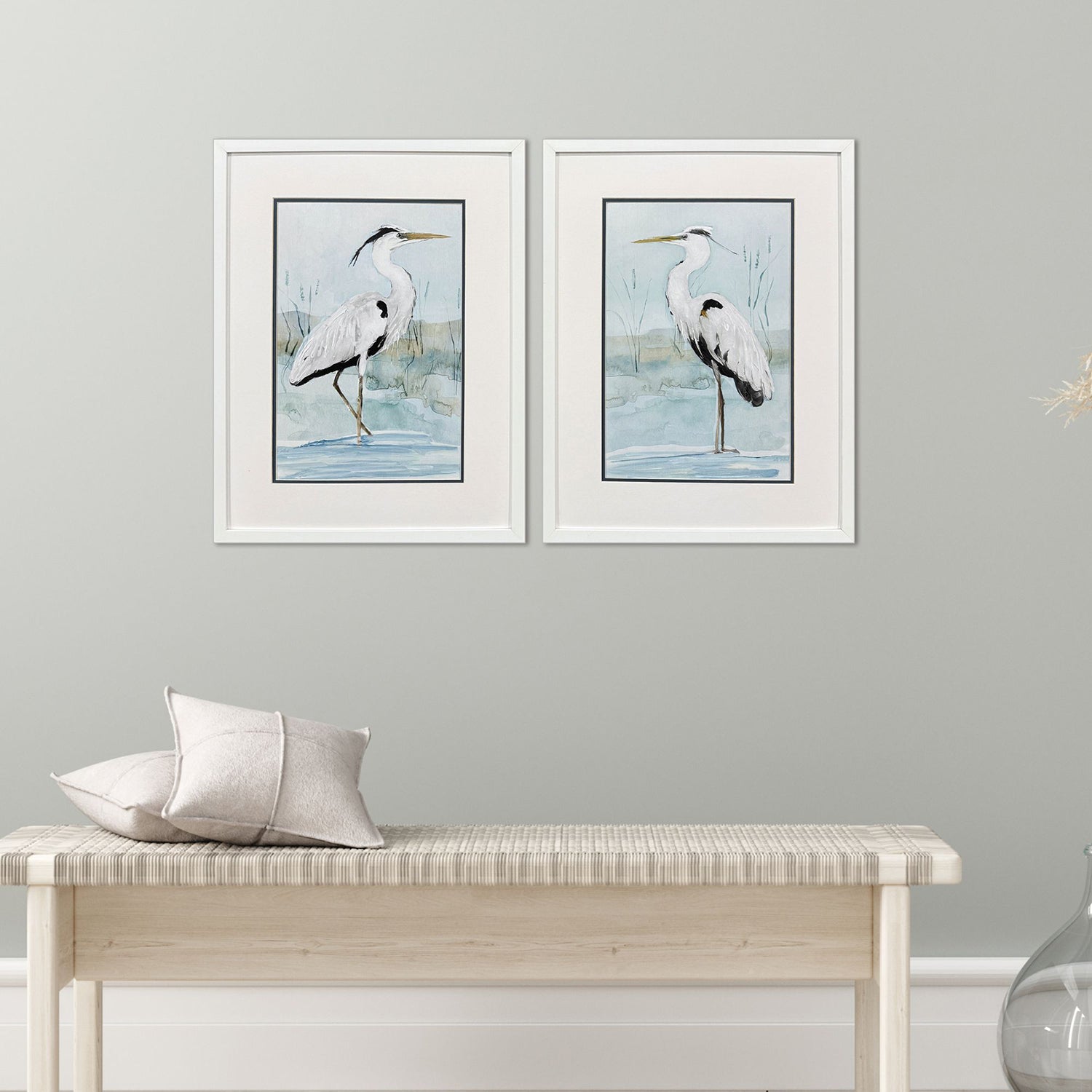 Swatland Heron on Blue Framed Artwork Set of 2