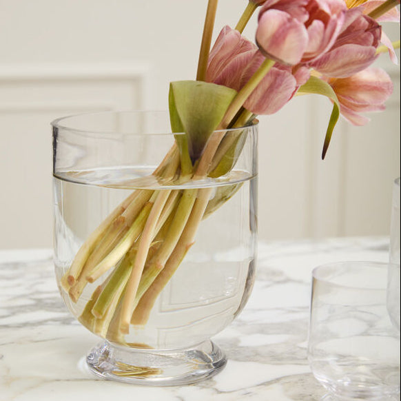 Hollis Vase, clear glass compote vase