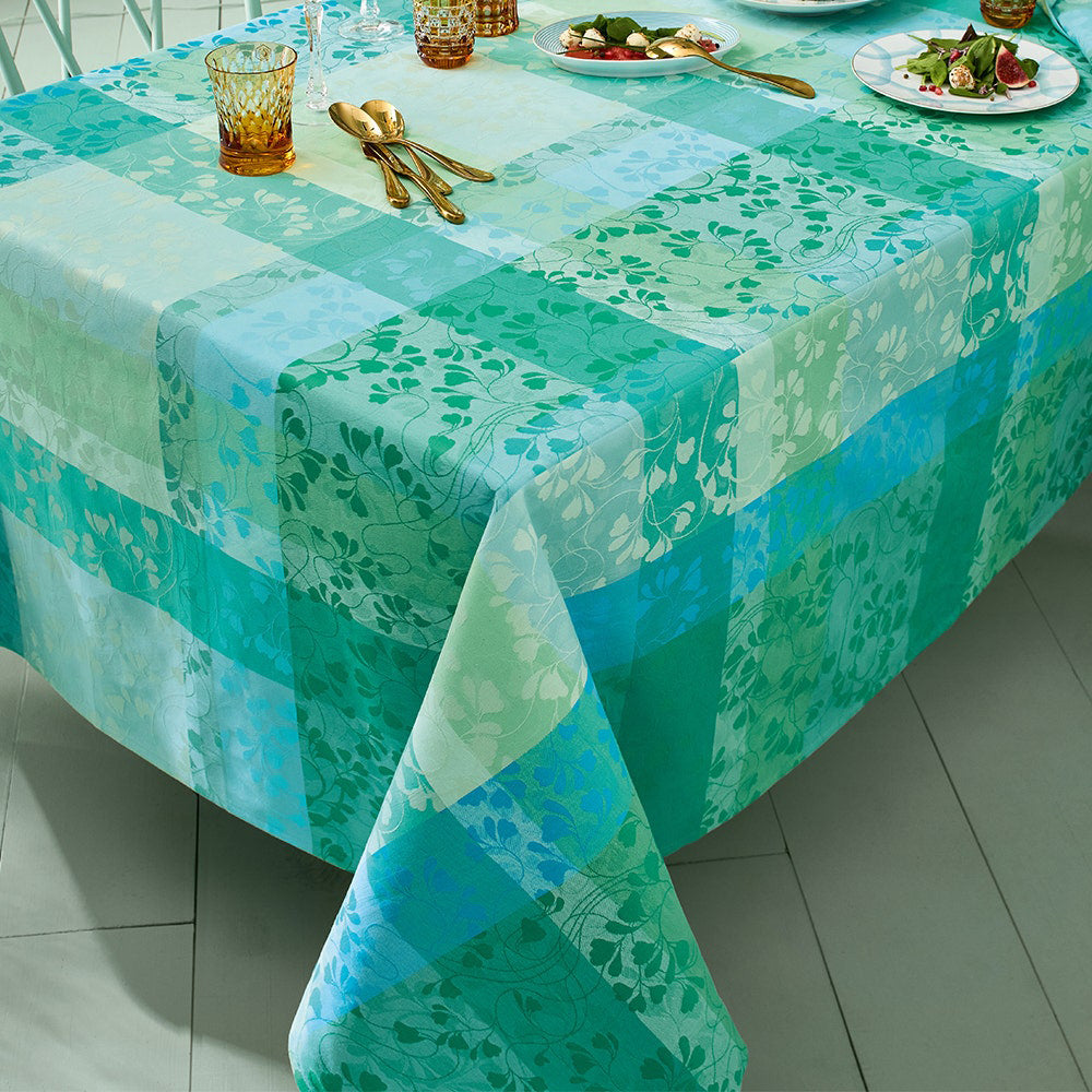 Garnier Thiebaut Mille Feuillages Turquoise Jacquard Tablecloth