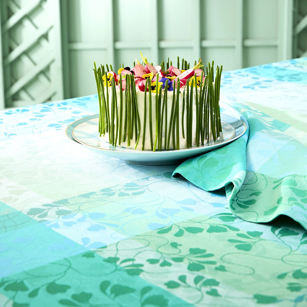 Garnier Thiebaut Mille Feuillages Turquoise Jacquard Tablecloth