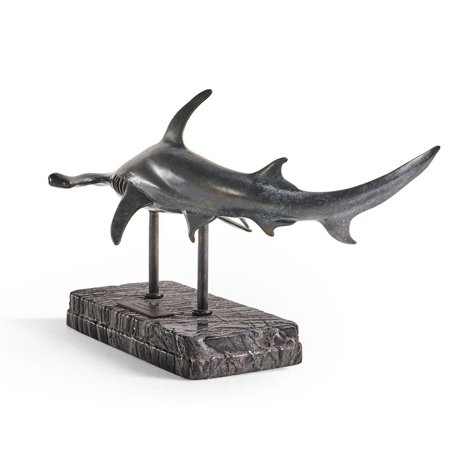 Jonathan Charles Arc Hammerhead Shark Bronze Statue with Marble Base