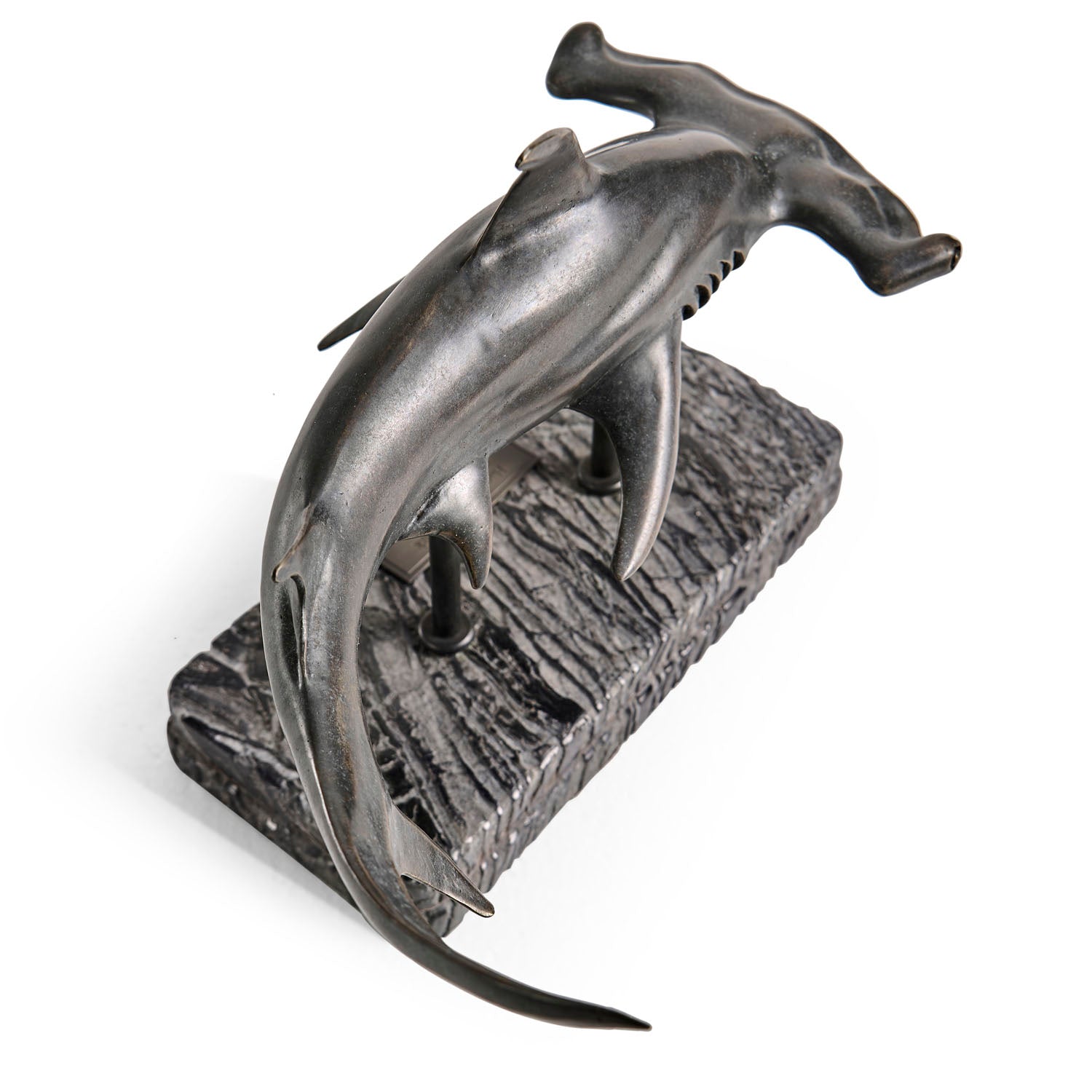 Jonathan Charles Arc Hammerhead Shark Bronze Statue with Marble Base