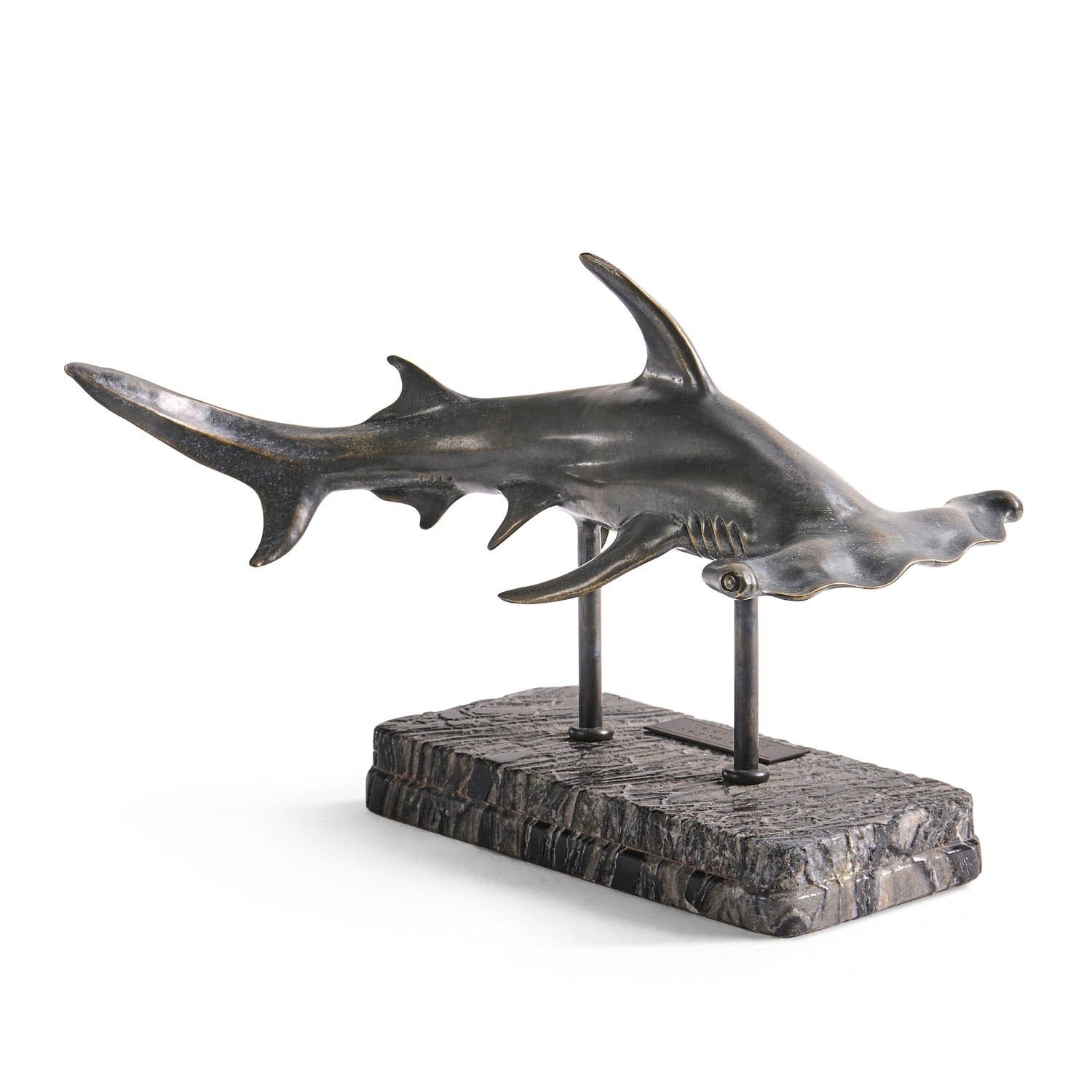Jonathan Charles Arc Hammerhead Shark Bronze Statue with Marble Base