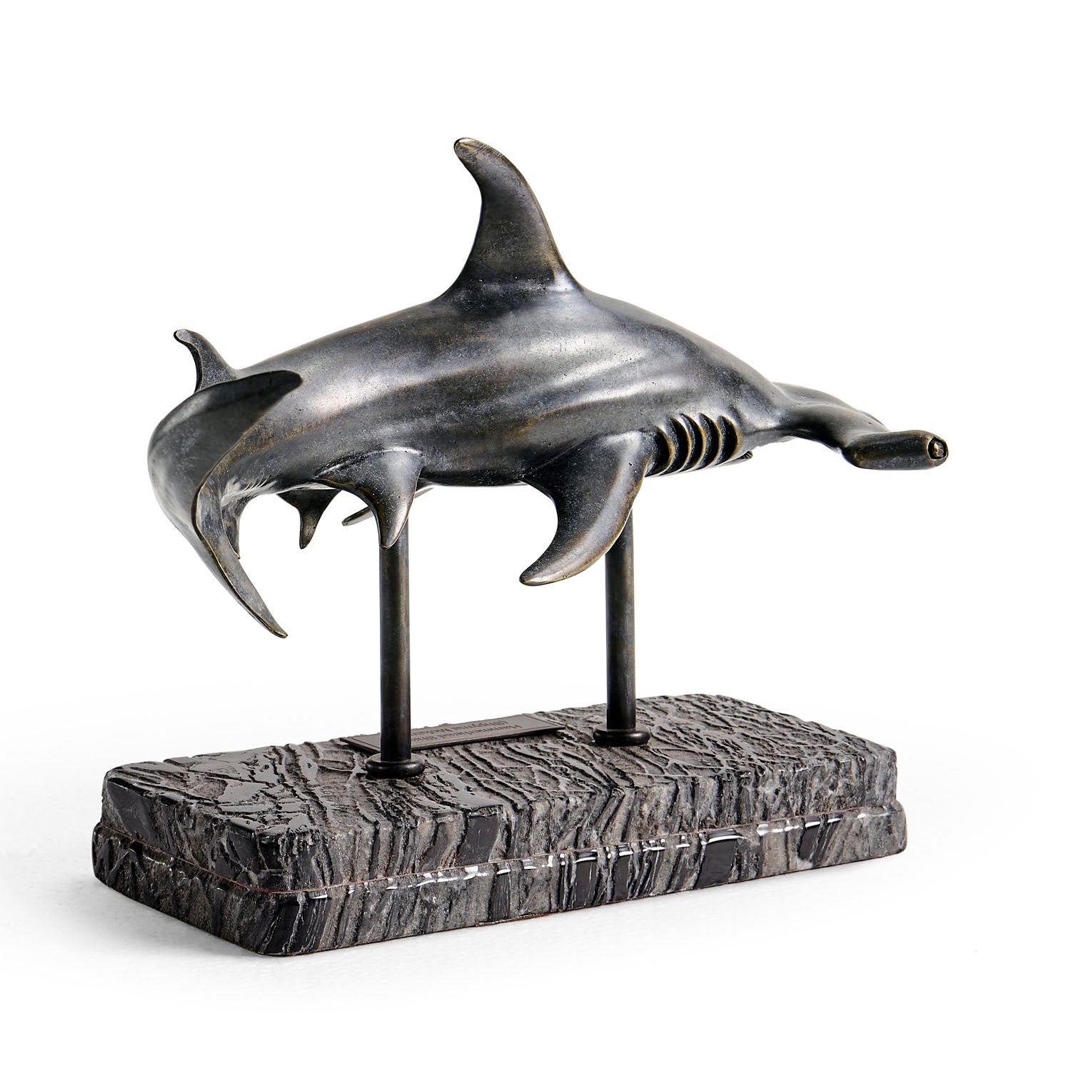 Jonathan Charles Arc Hammerhead Shark Bronze Statue with Marble Base