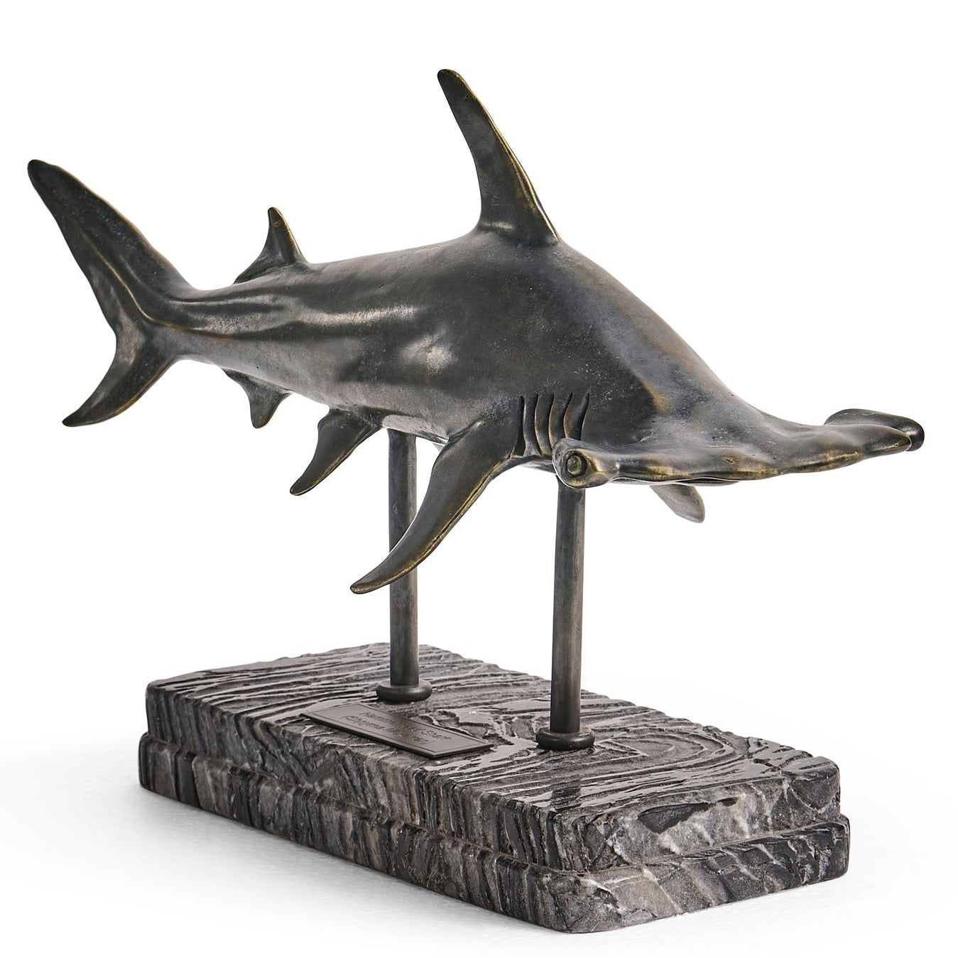 Jonathan Charles Glide Hammerhead Shark Bronze Statue with Marble Base