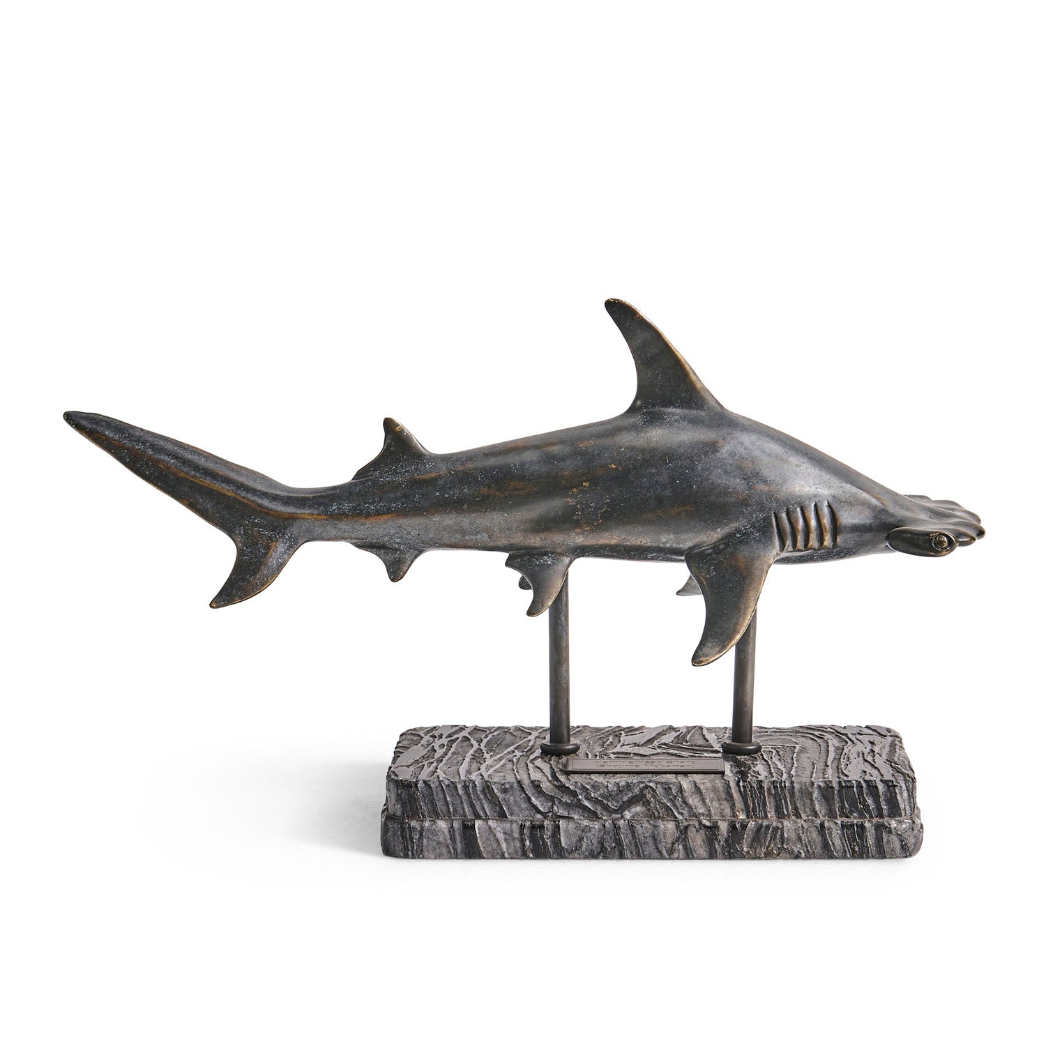 Jonathan Charles Glide Hammerhead Shark Bronze Statue with Marble Base