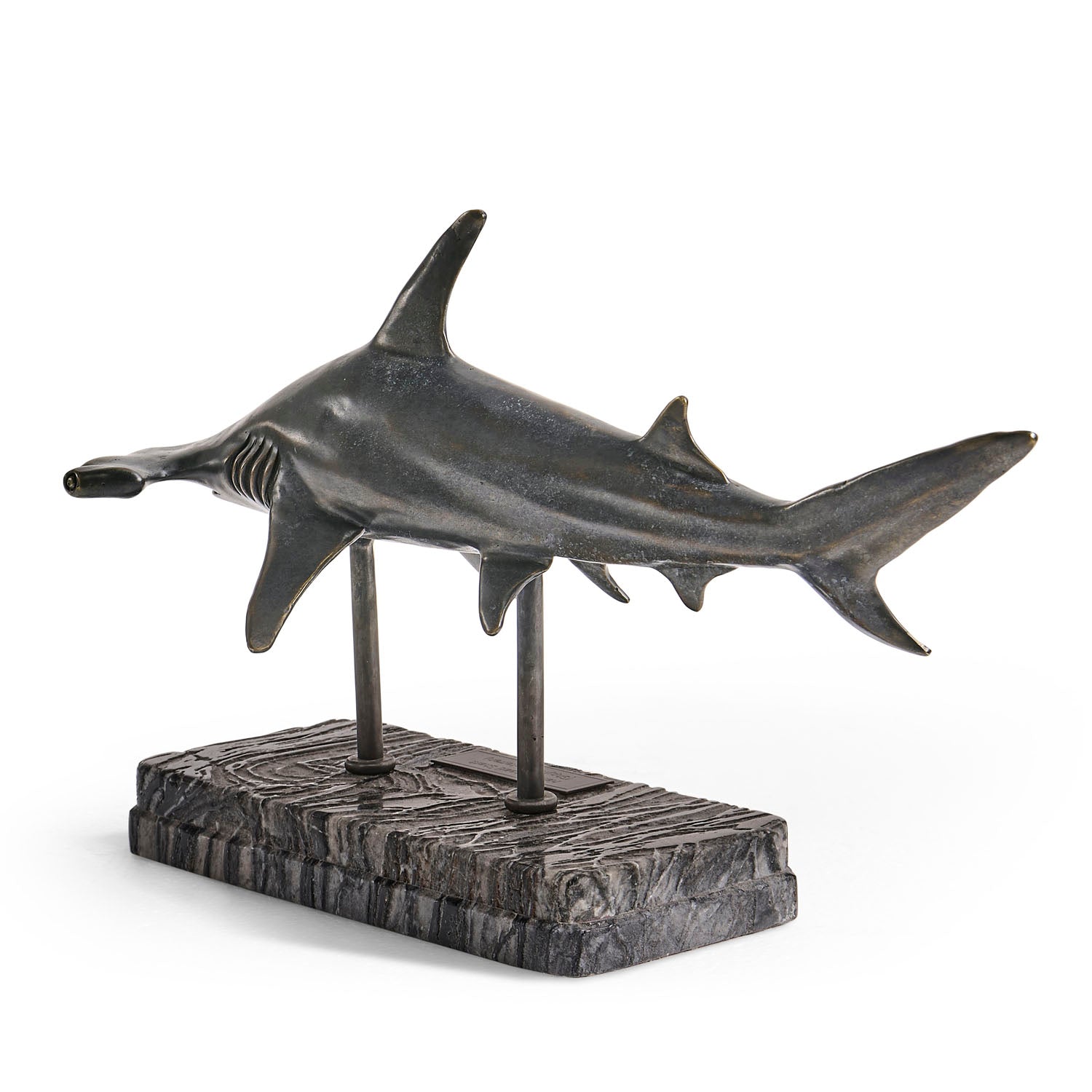 Jonathan Charles Glide Hammerhead Shark Bronze Statue with Marble Base