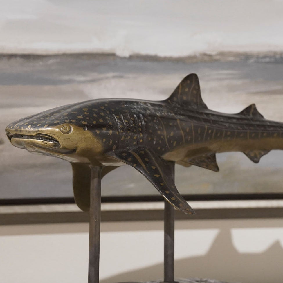 Jonathan Charles Whale Shark Bronze Statue with Marble Base