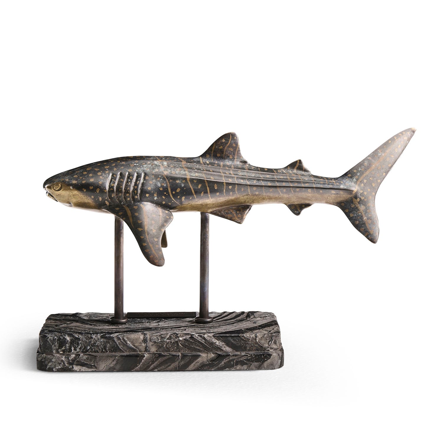 Jonathan Charles Whale Shark Bronze Statue with Marble Base