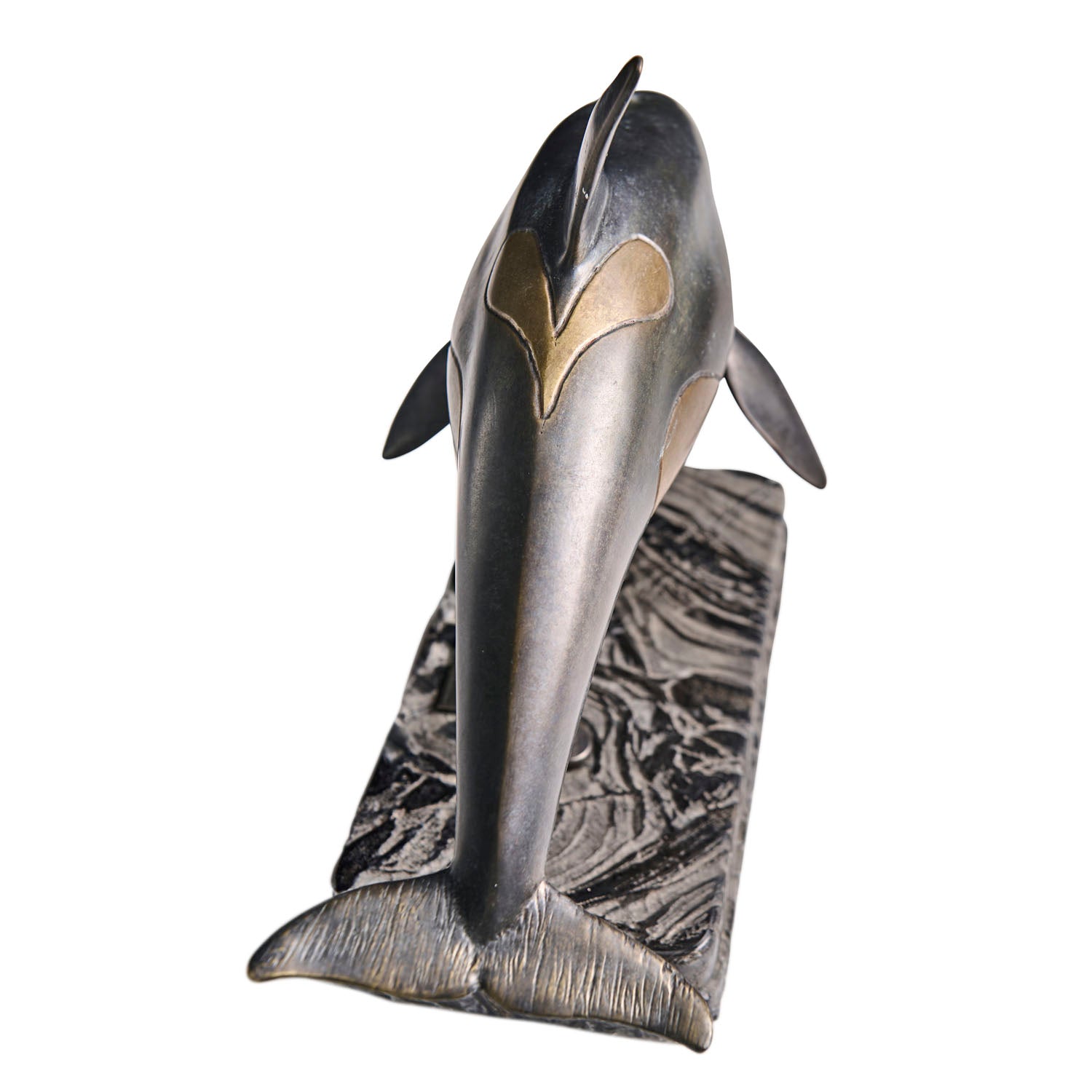Jonathan Charles Killer Whale Bronze Statue with Marble Base