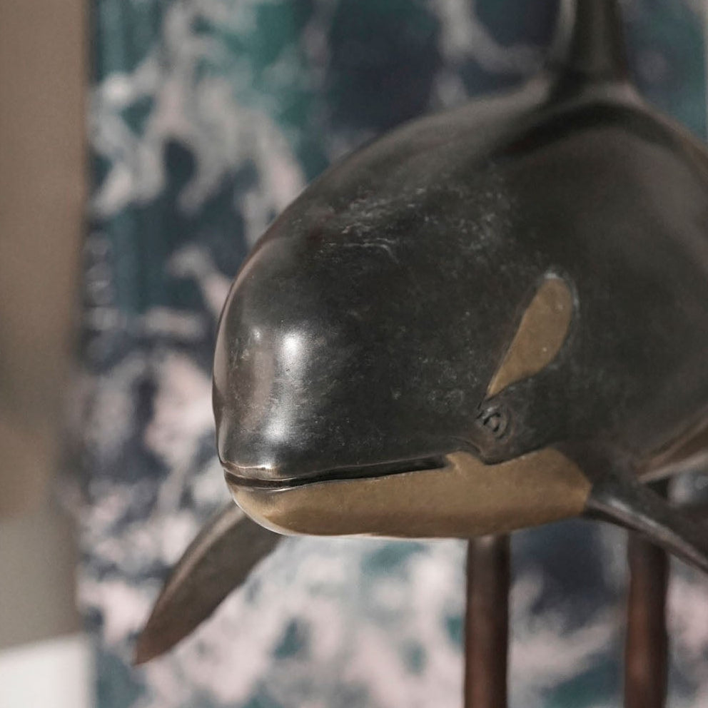 Jonathan Charles Killer Whale Bronze Statue with Marble Base