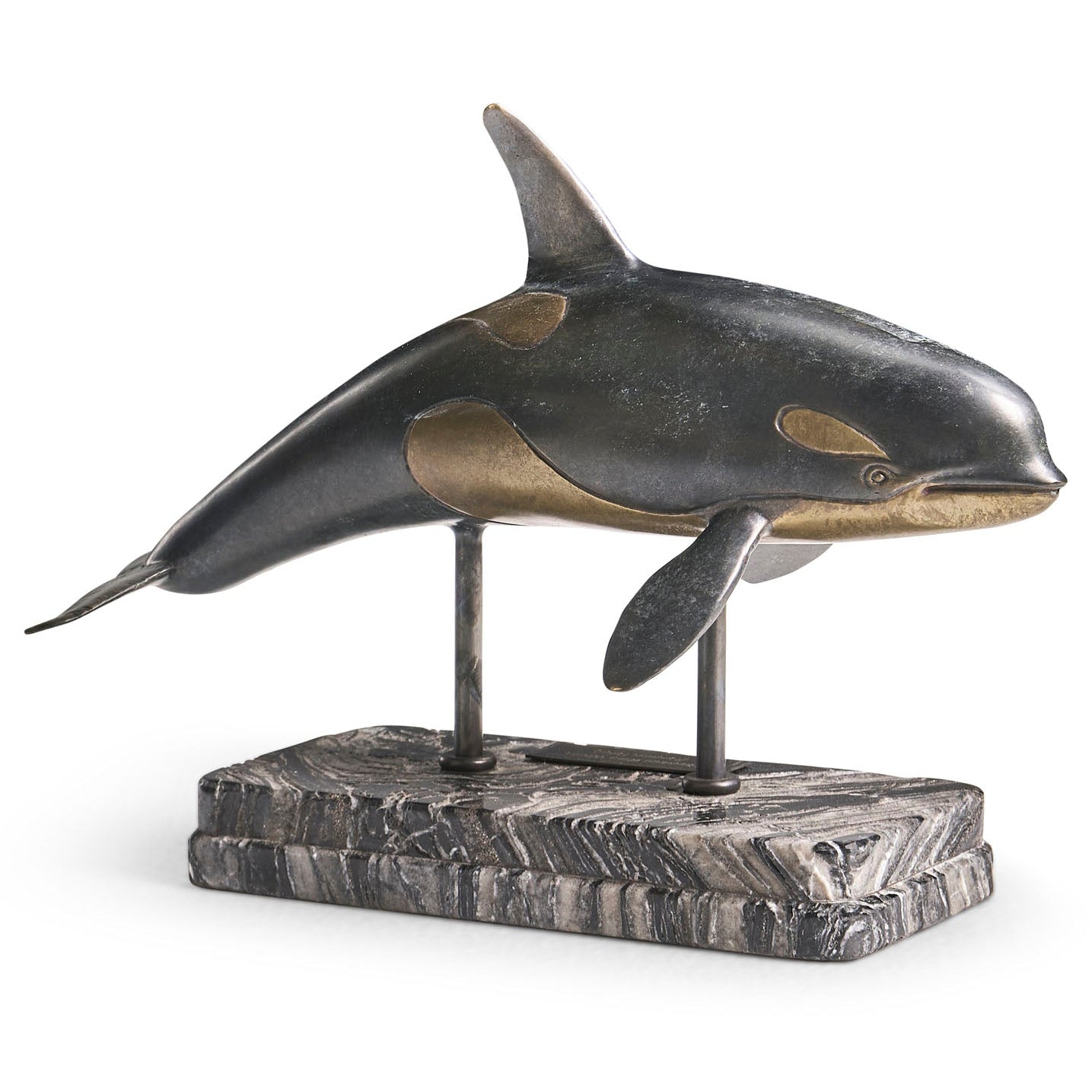 Jonathan Charles Killer Whale Bronze Statue with Marble Base