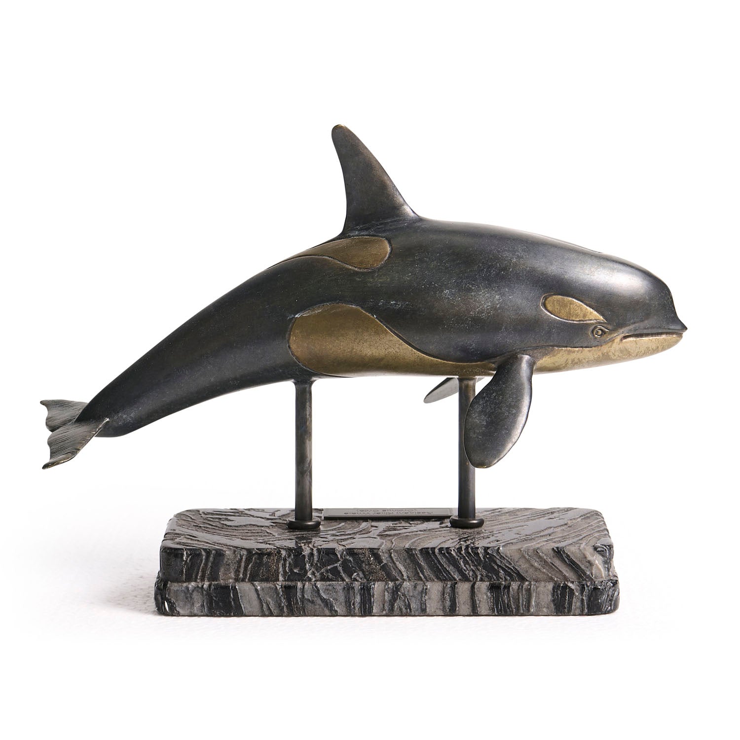 Jonathan Charles Killer Whale Bronze Statue with Marble Base