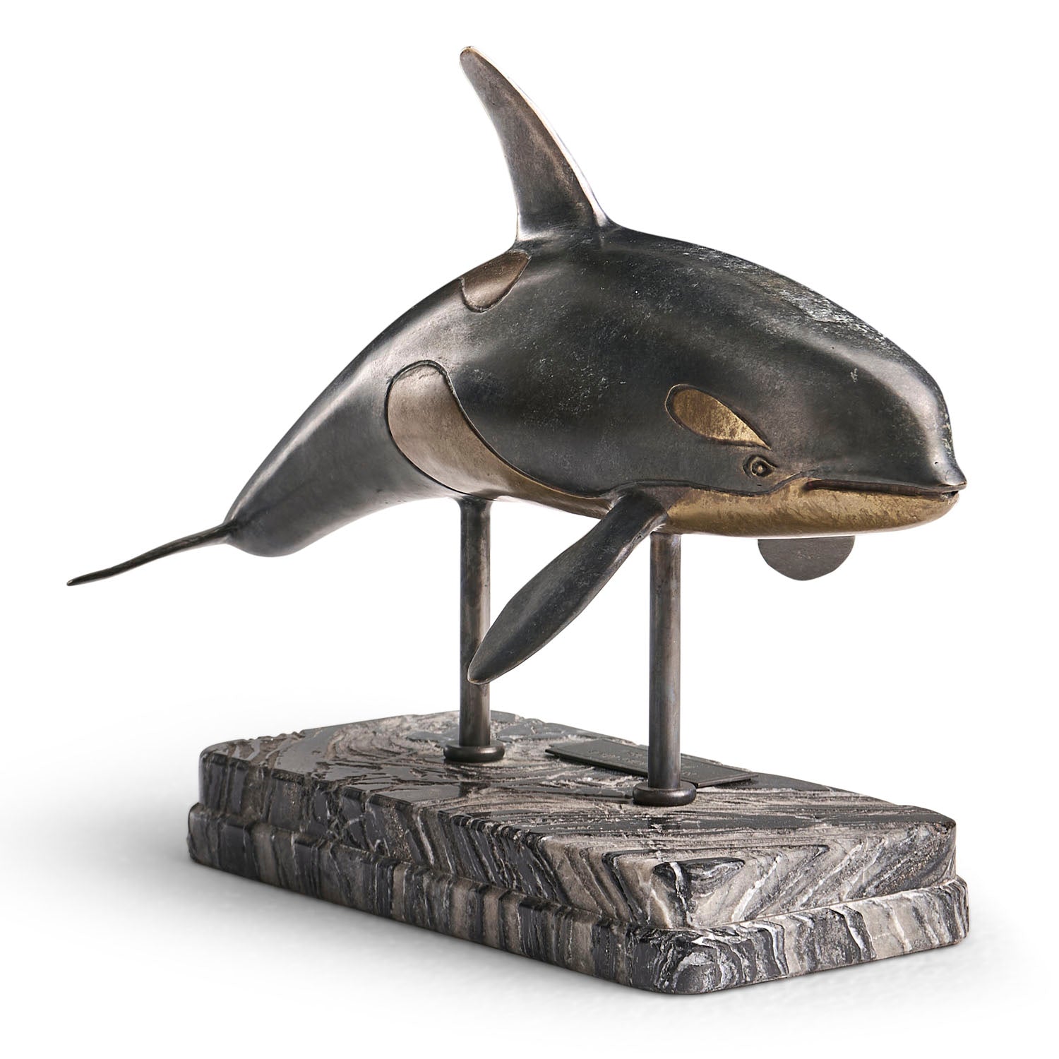 Jonathan Charles Killer Whale Bronze Statue with Marble Base