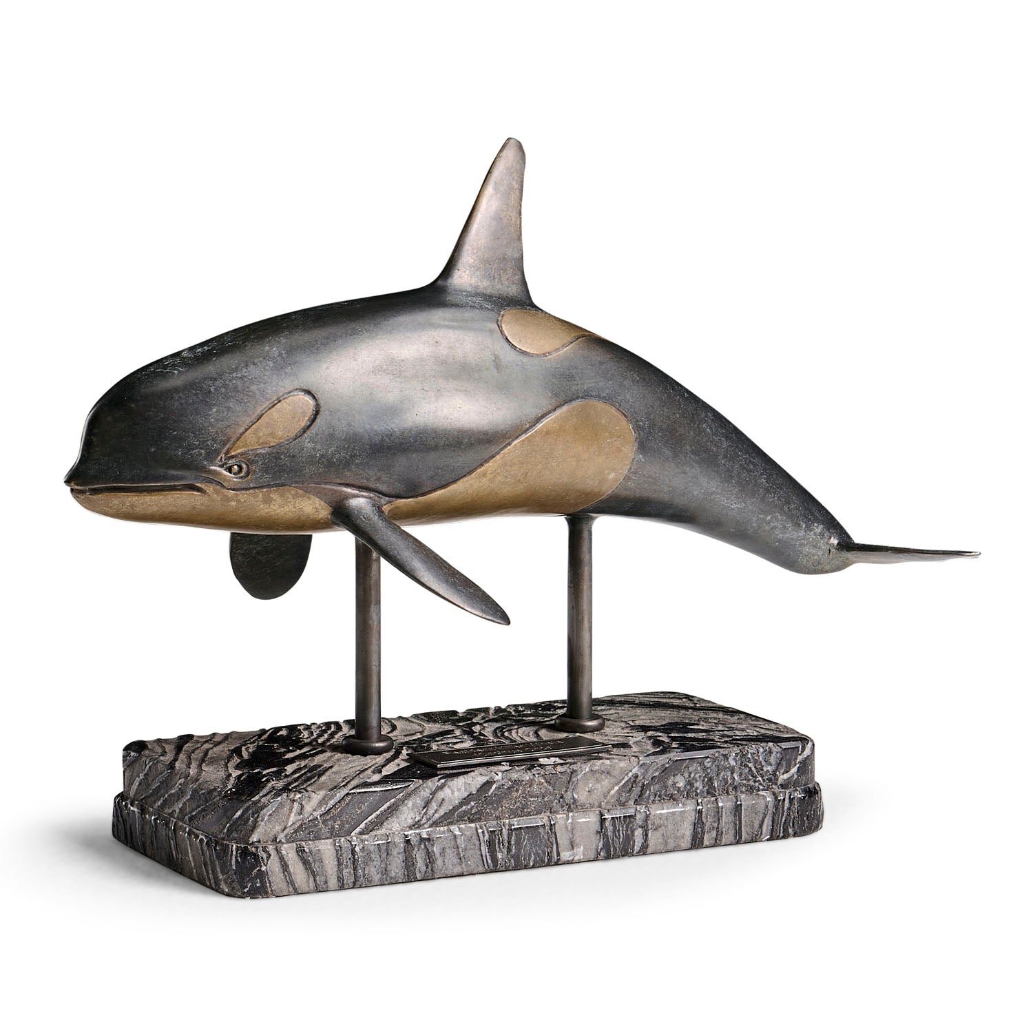 Jonathan Charles Killer Whale Bronze Statue with Marble Base