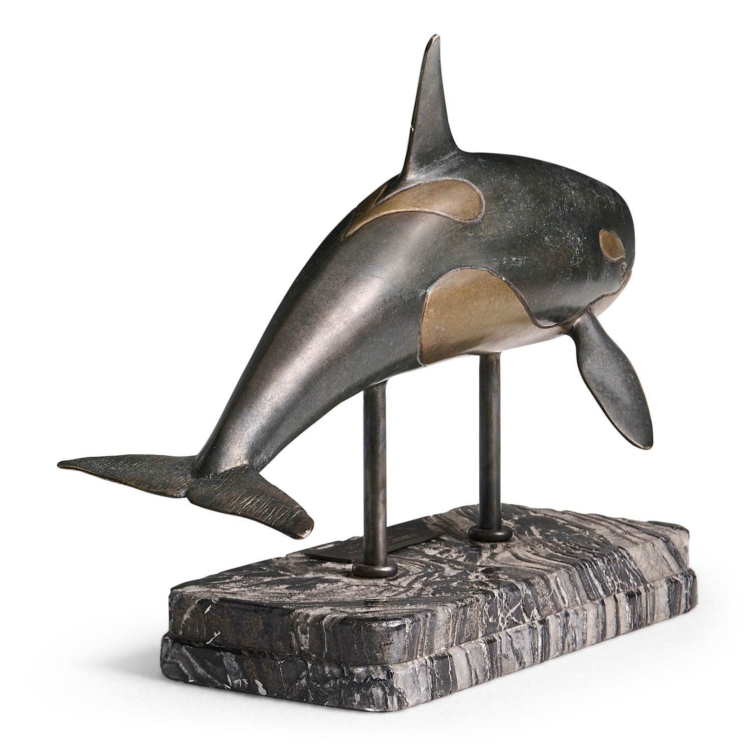 Jonathan Charles Killer Whale Bronze Statue with Marble Base