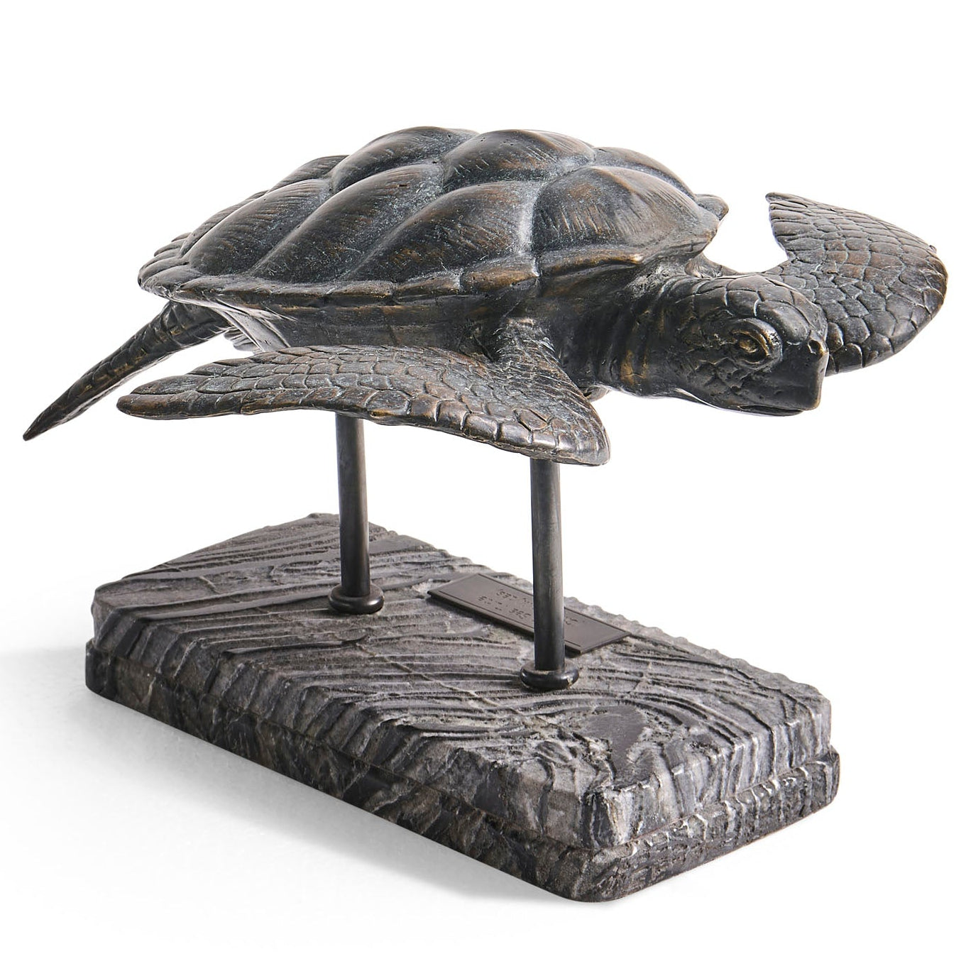 Jonathan Charles Sea Tortoise Bronze Statue with Marble Base