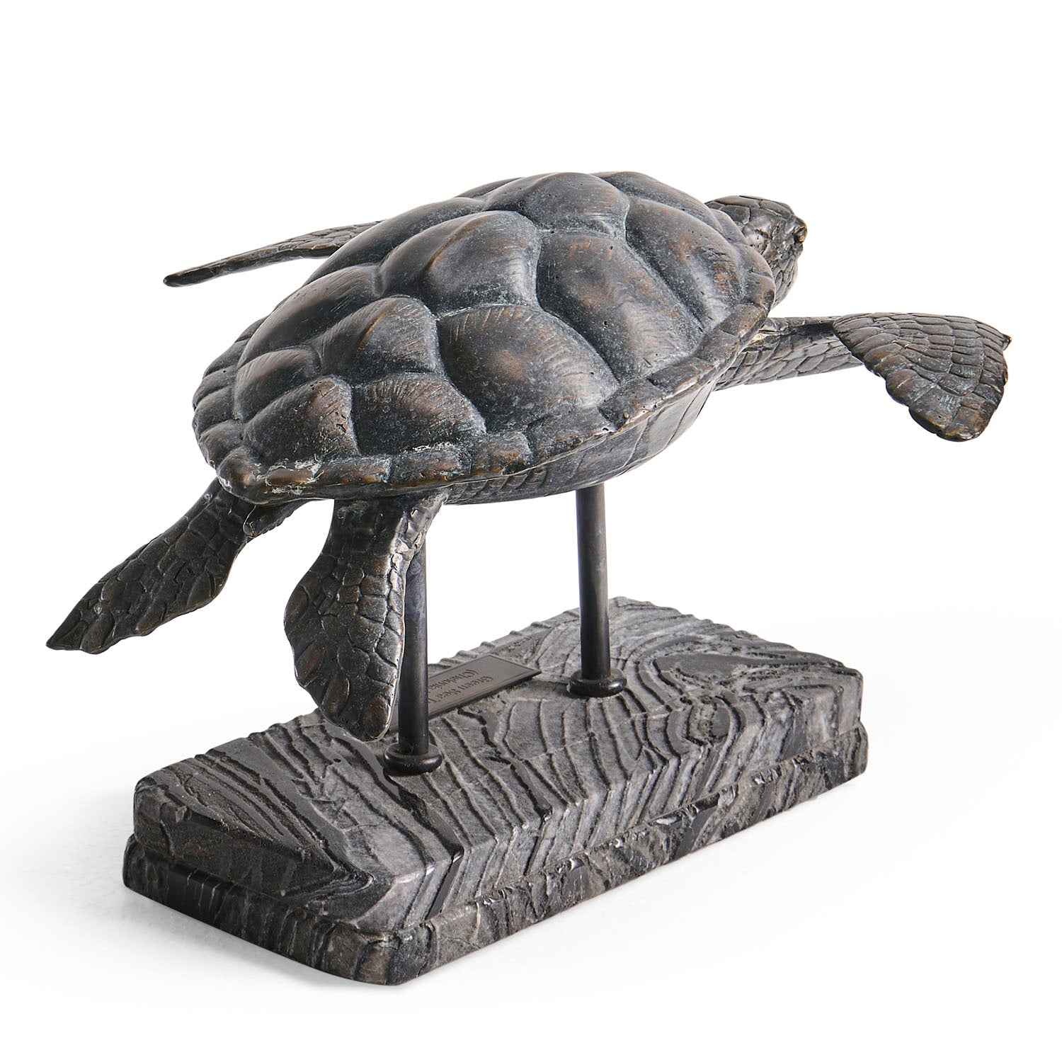 Jonathan Charles Sea Tortoise Bronze Statue with Marble Base