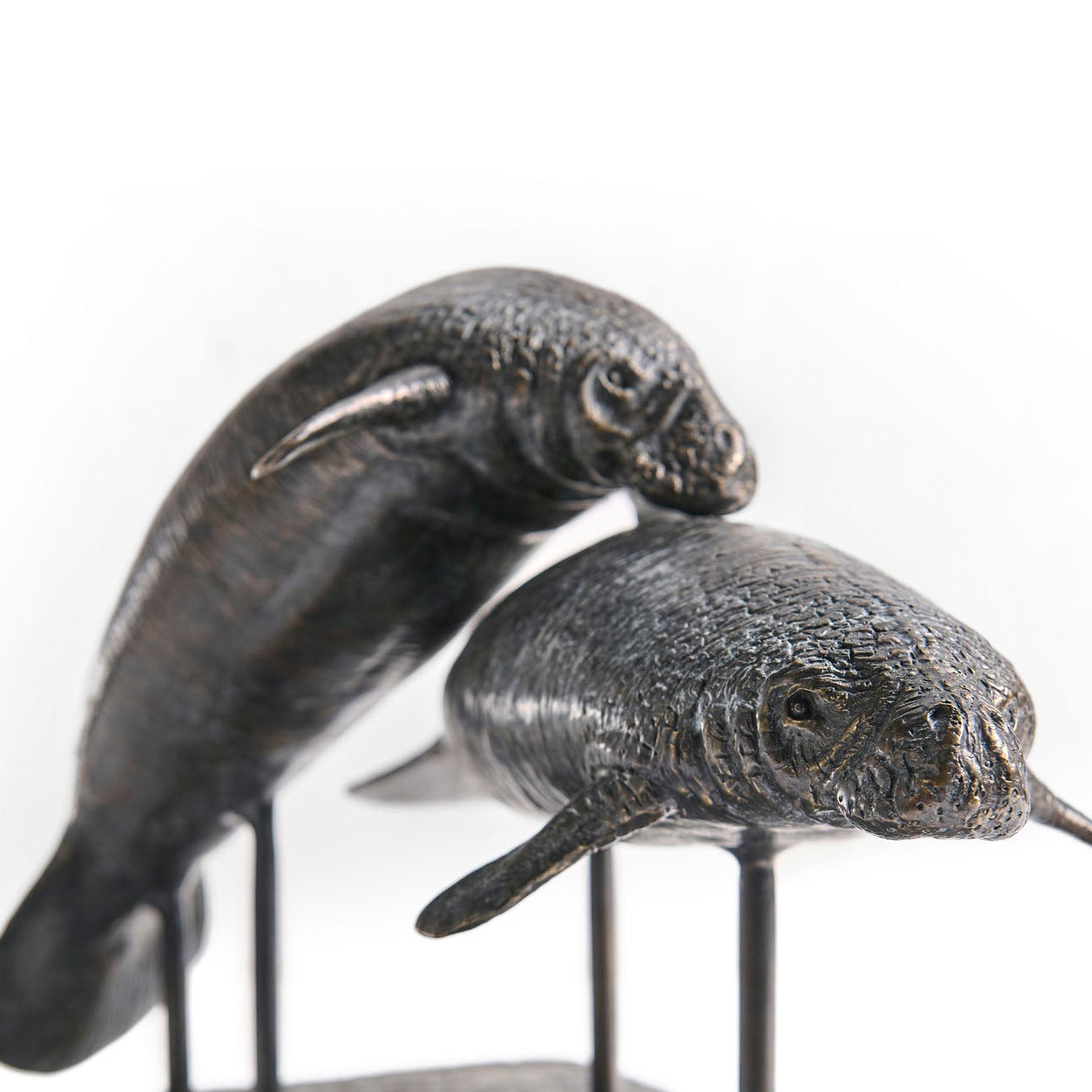 Jonathan Charles Raised Manatee Bronze Statue with Marble Base