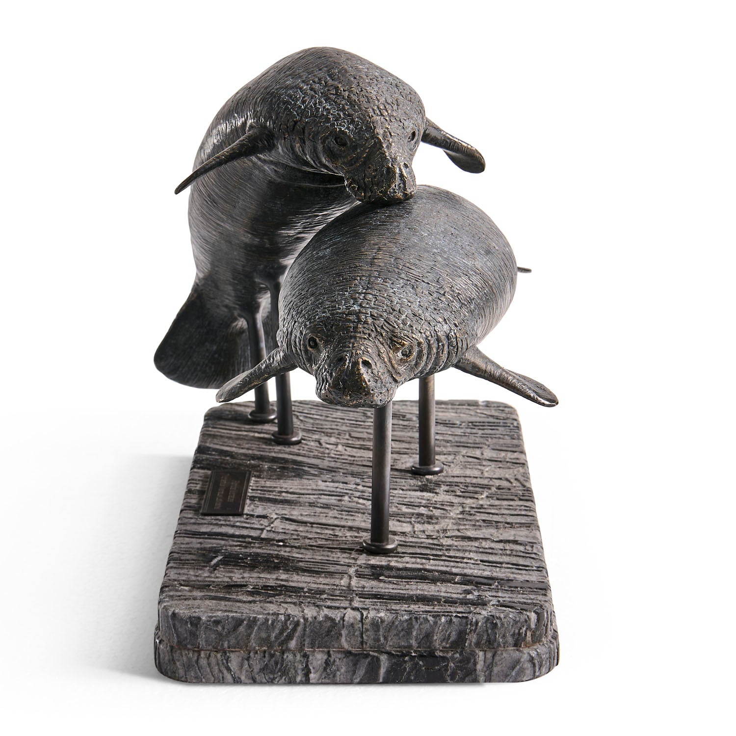 Jonathan Charles Raised Manatee Bronze Statue with Marble Base