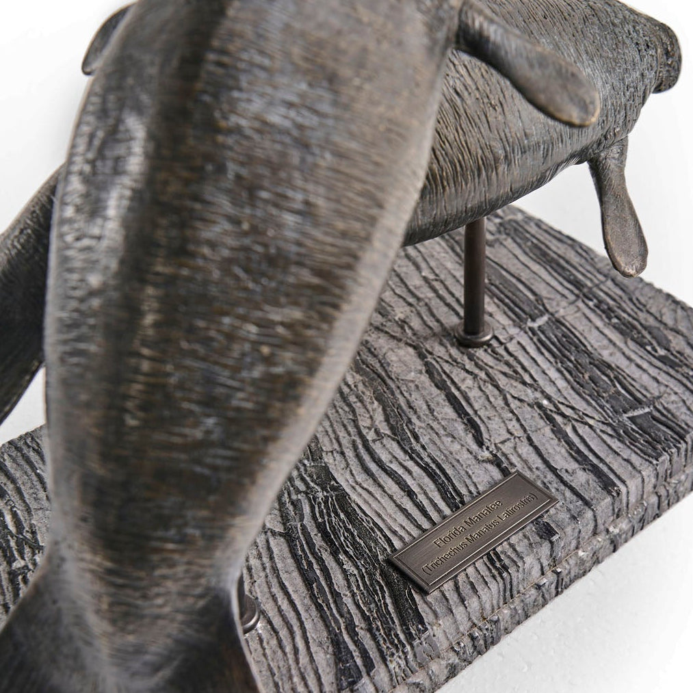 Jonathan Charles Raised Manatee Bronze Statue with Marble Base