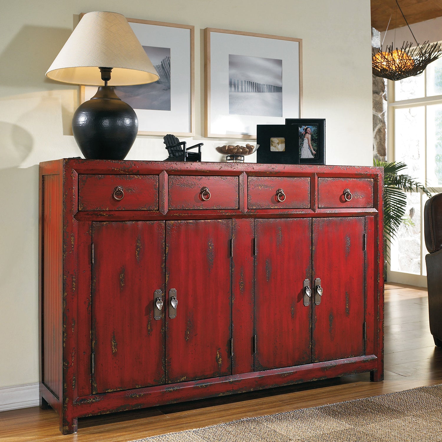 Hooker Furniture 58in Red Asian Cabinet