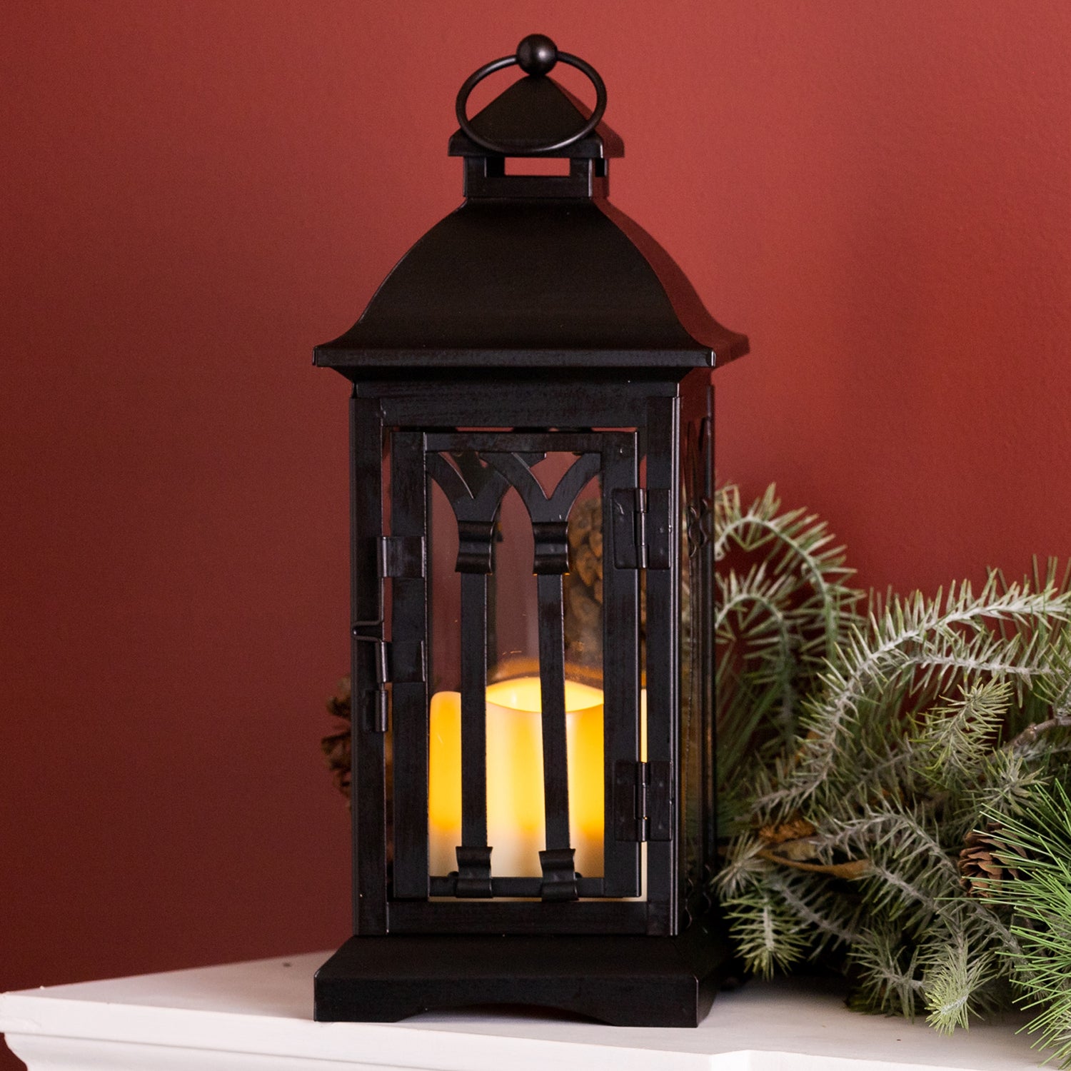 Metal Lantern with LED Candle Set of 2