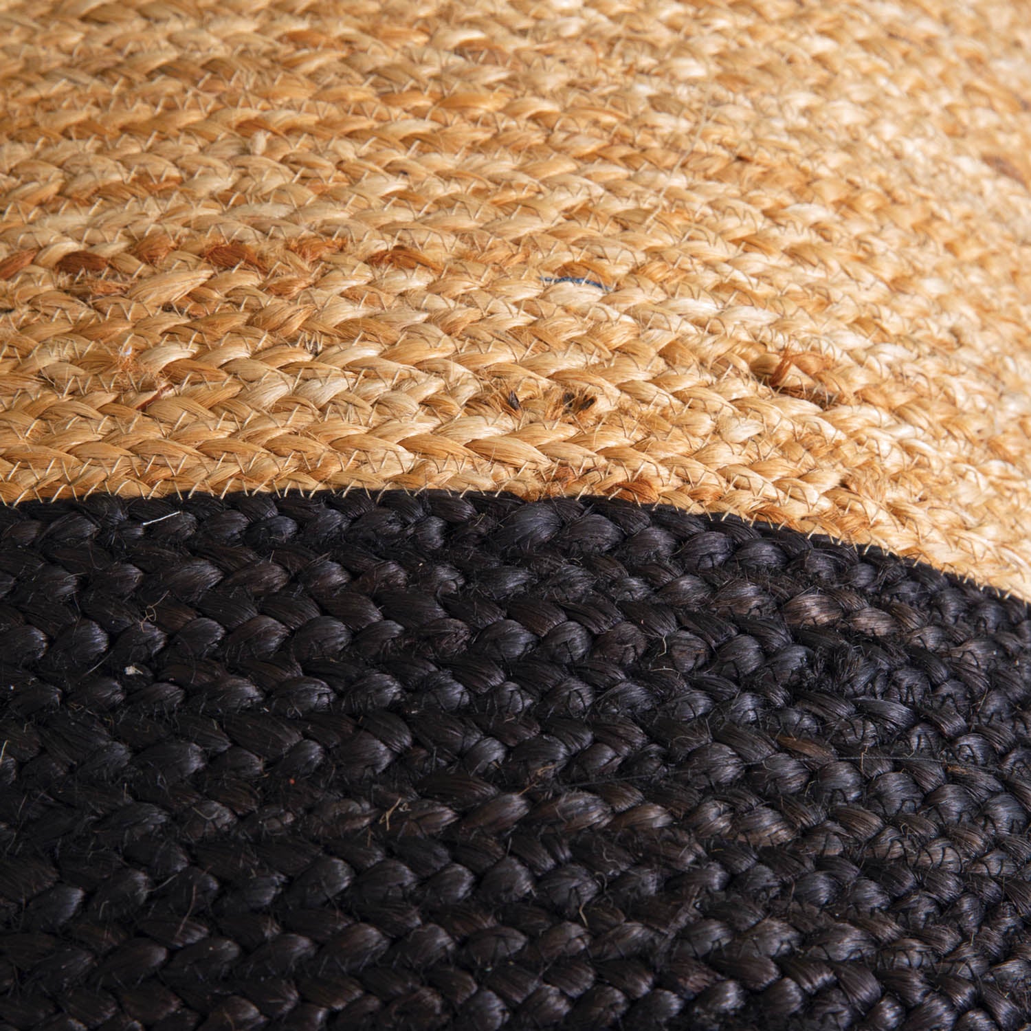 Natural and Black Jute Floor Pouf
