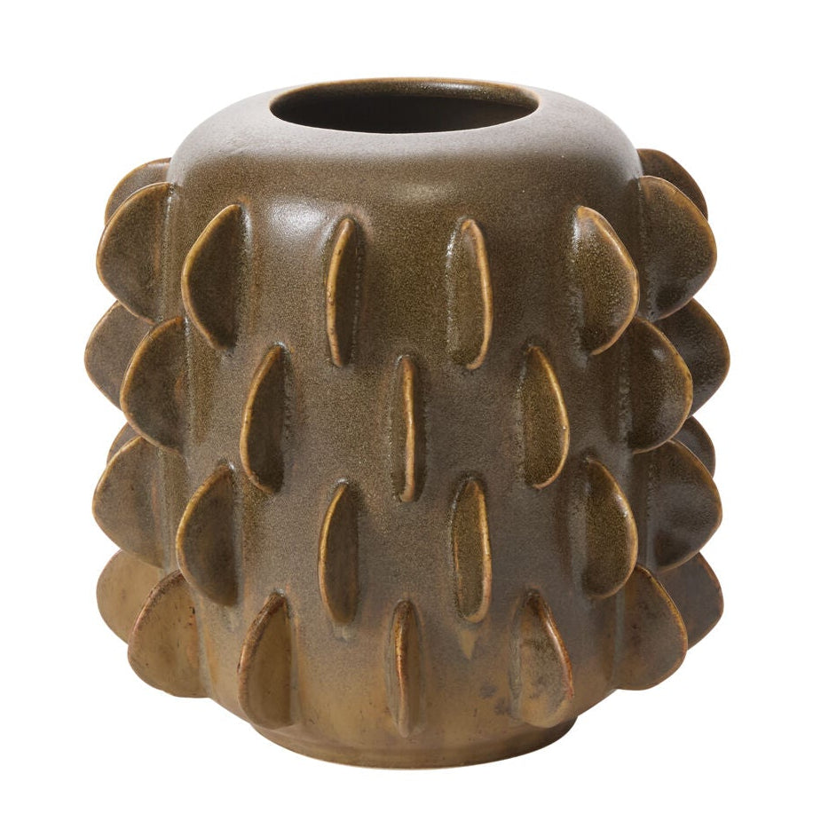 Millay Vase detail view, dark green ombre ceramic vase