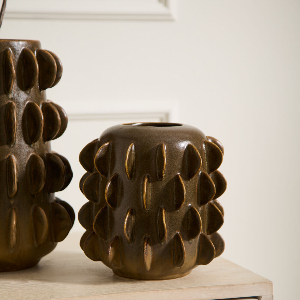 Millay Vase alternate view, dark green ombre ceramic vase
