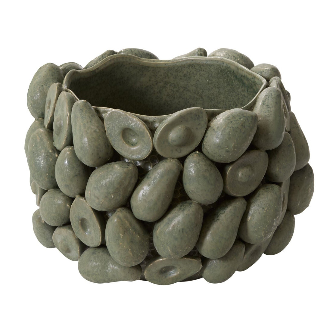 Layered Avocado Vessel detail view, dark green ceramic avocado vessel