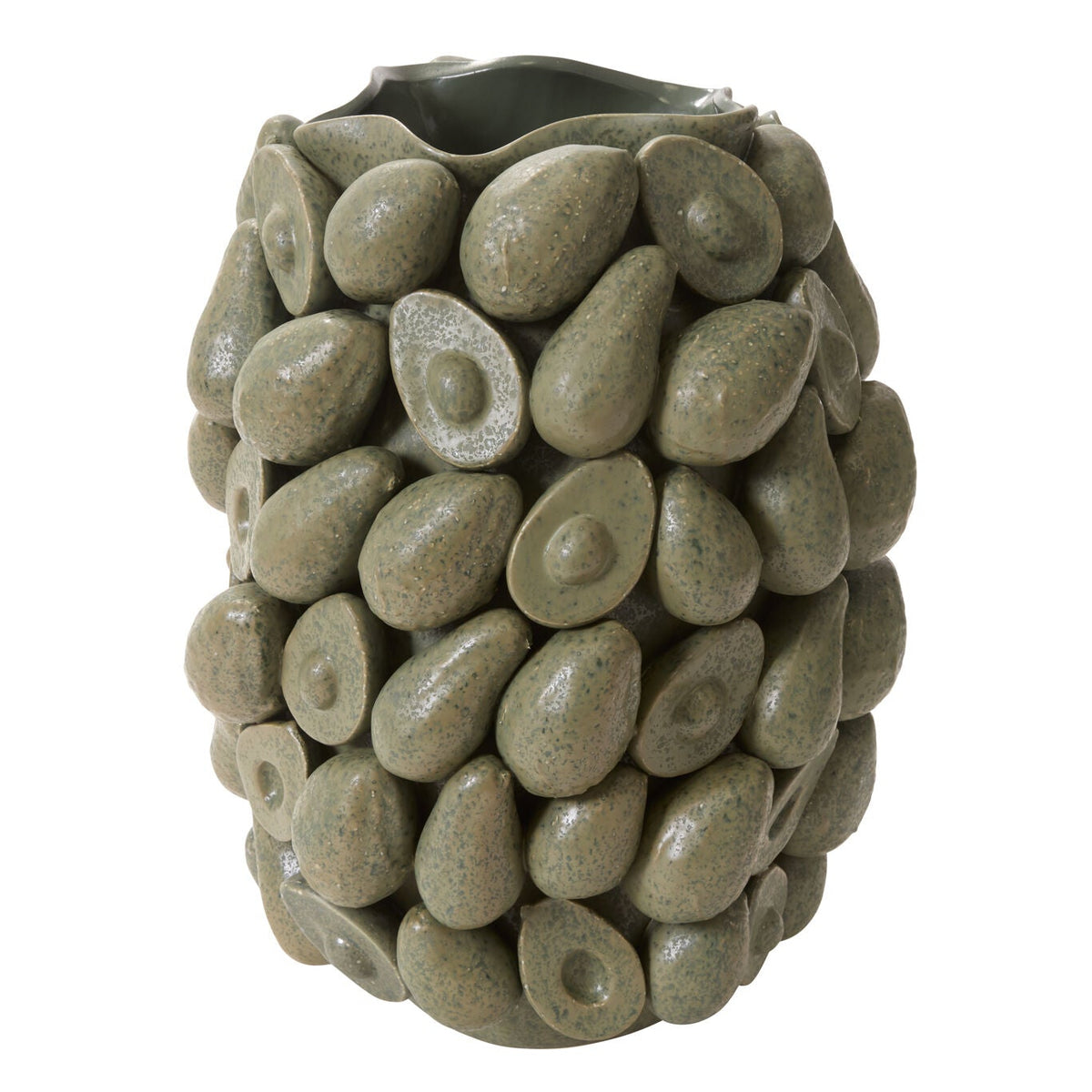 Layered Avocado Vessel another view, dark green ceramic avocado vessel