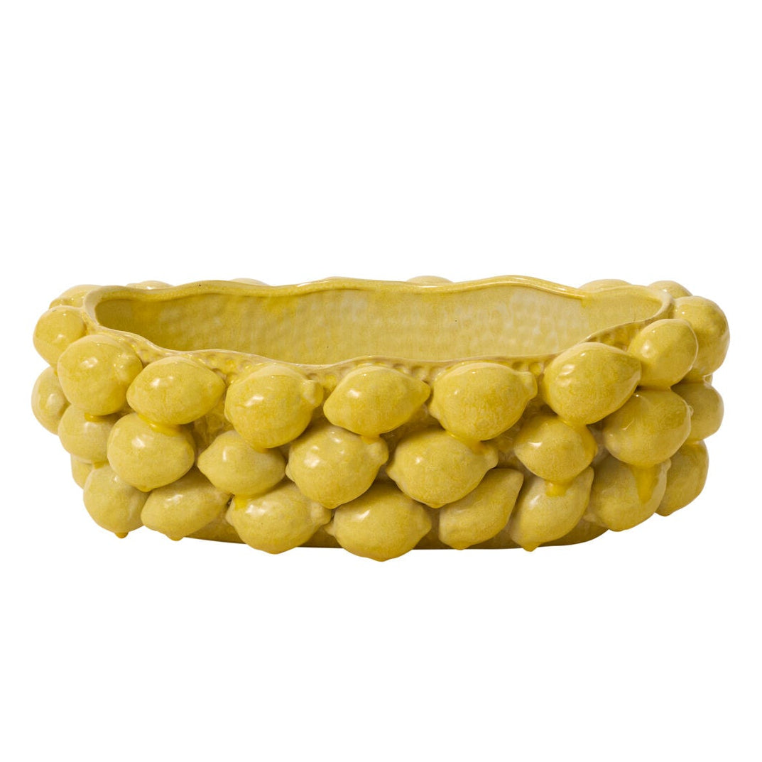 Layered Lemon Bowl styled view, yellow ceramic lemon bowl