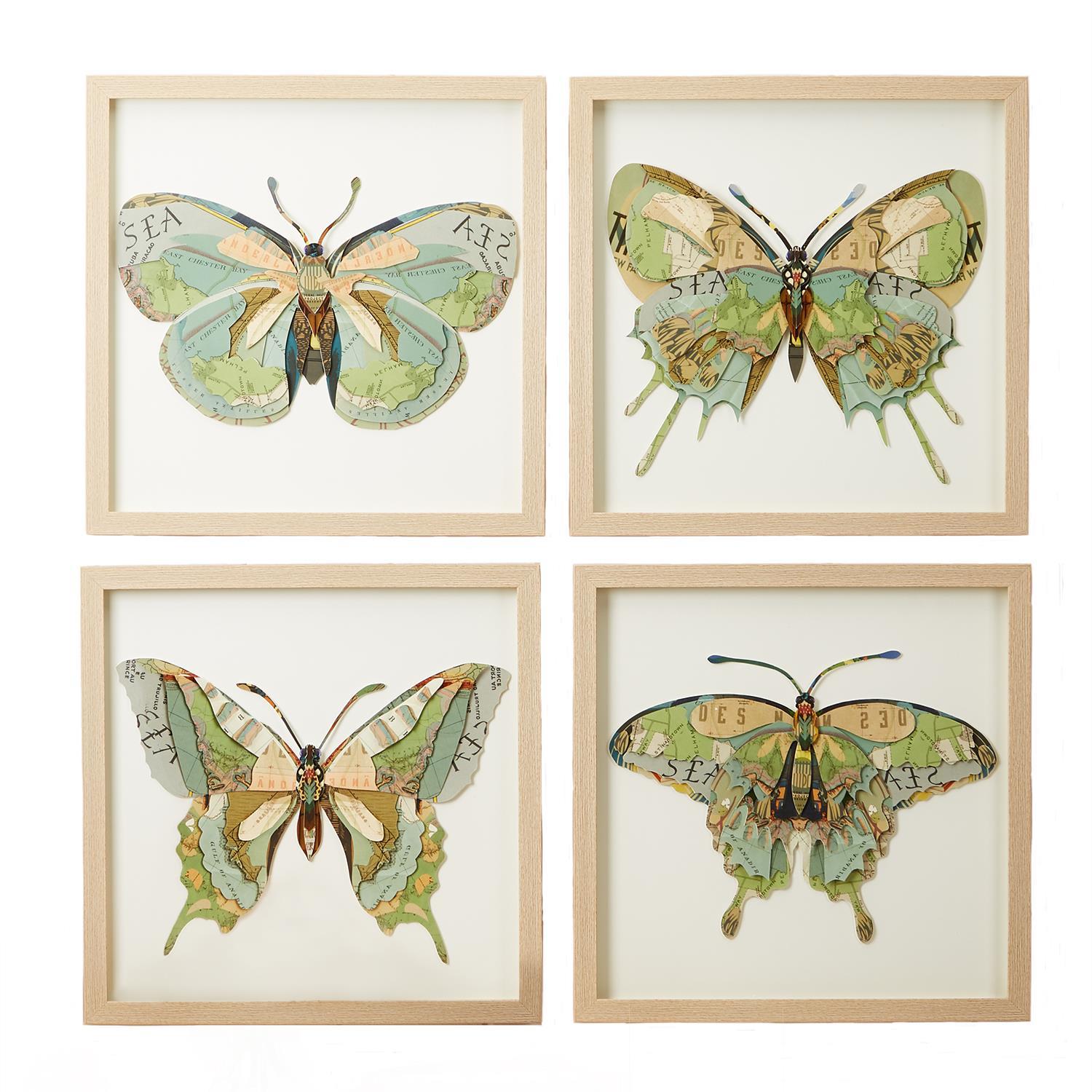Butterfly Paper Collage Wall Art Set of 4
