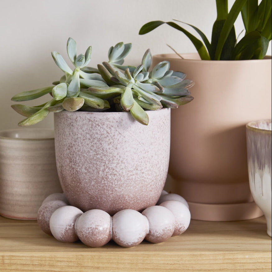 Pearl Pot with Saucer, a light purple ceramic home decor accent