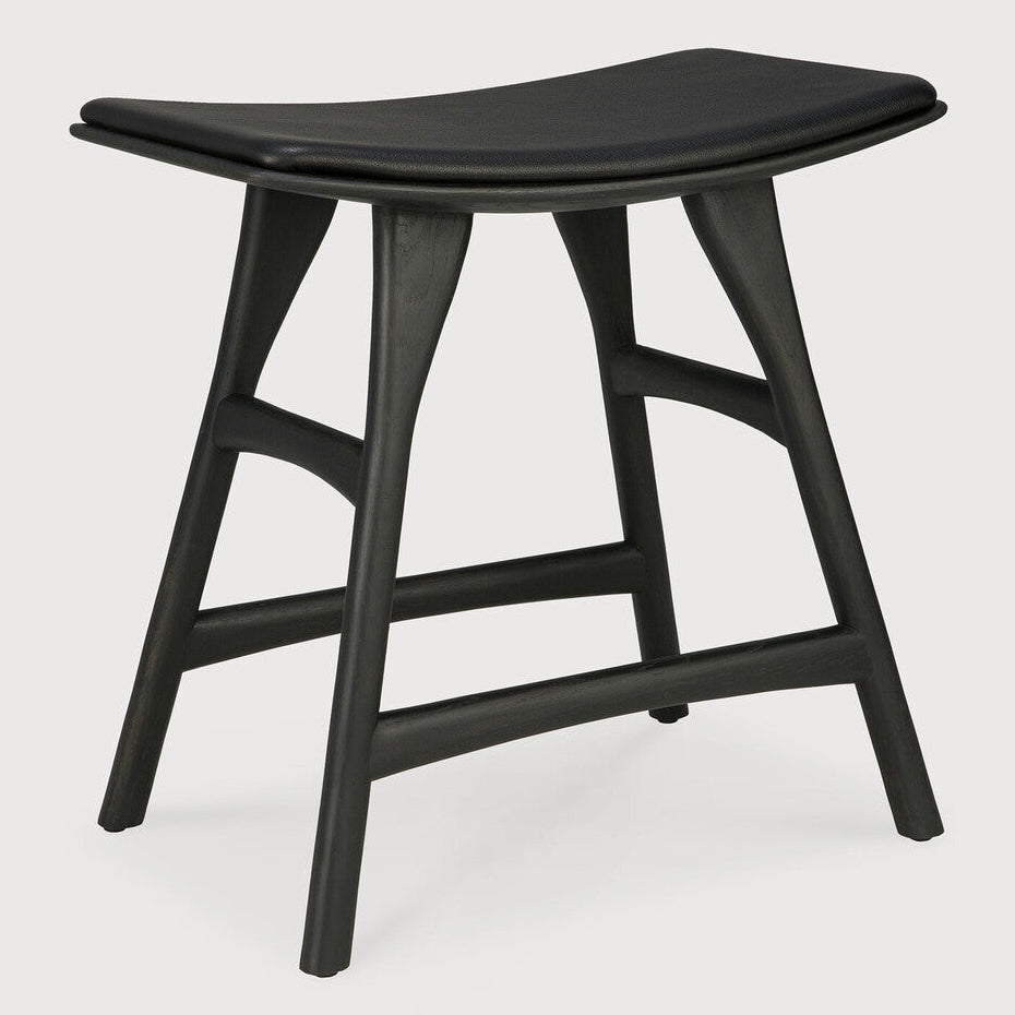 Ethnicraft Osso Oak Black Leather Stool