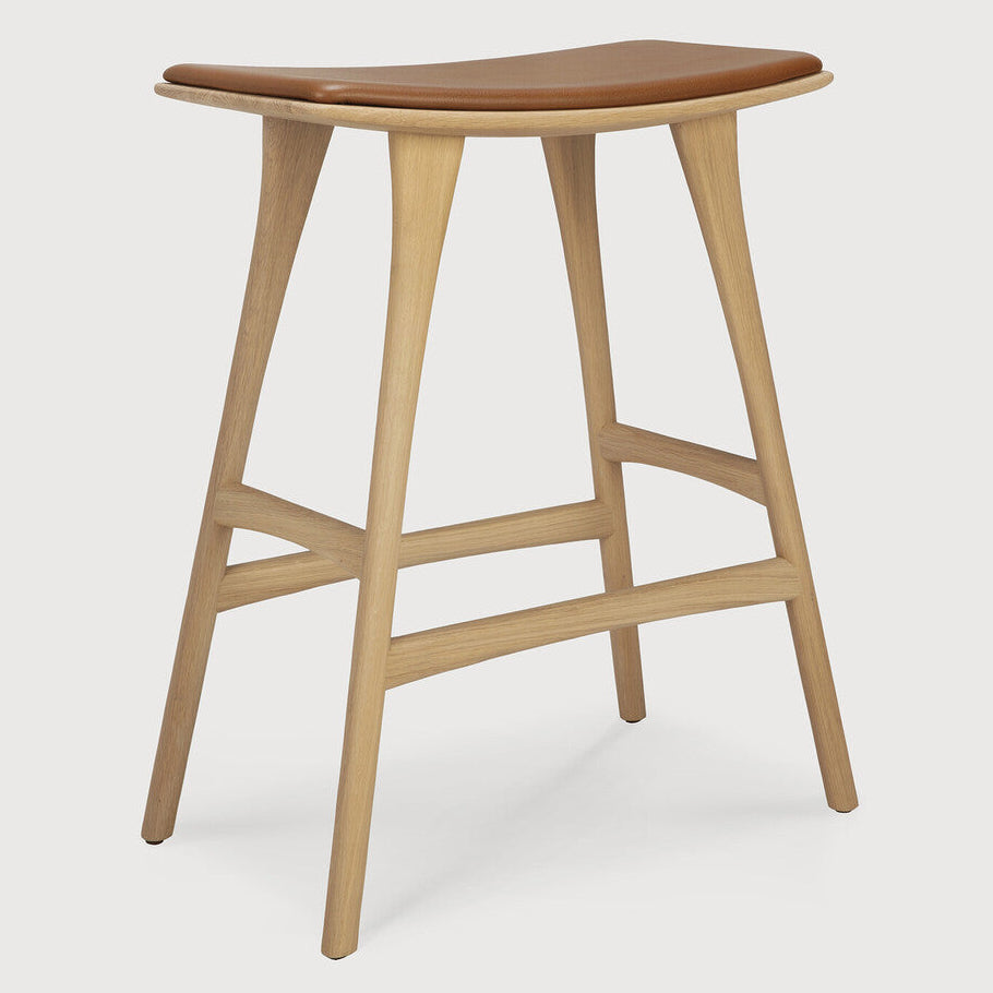 Ethnicraft Osso Oak Leather Counter Stool Set of 2