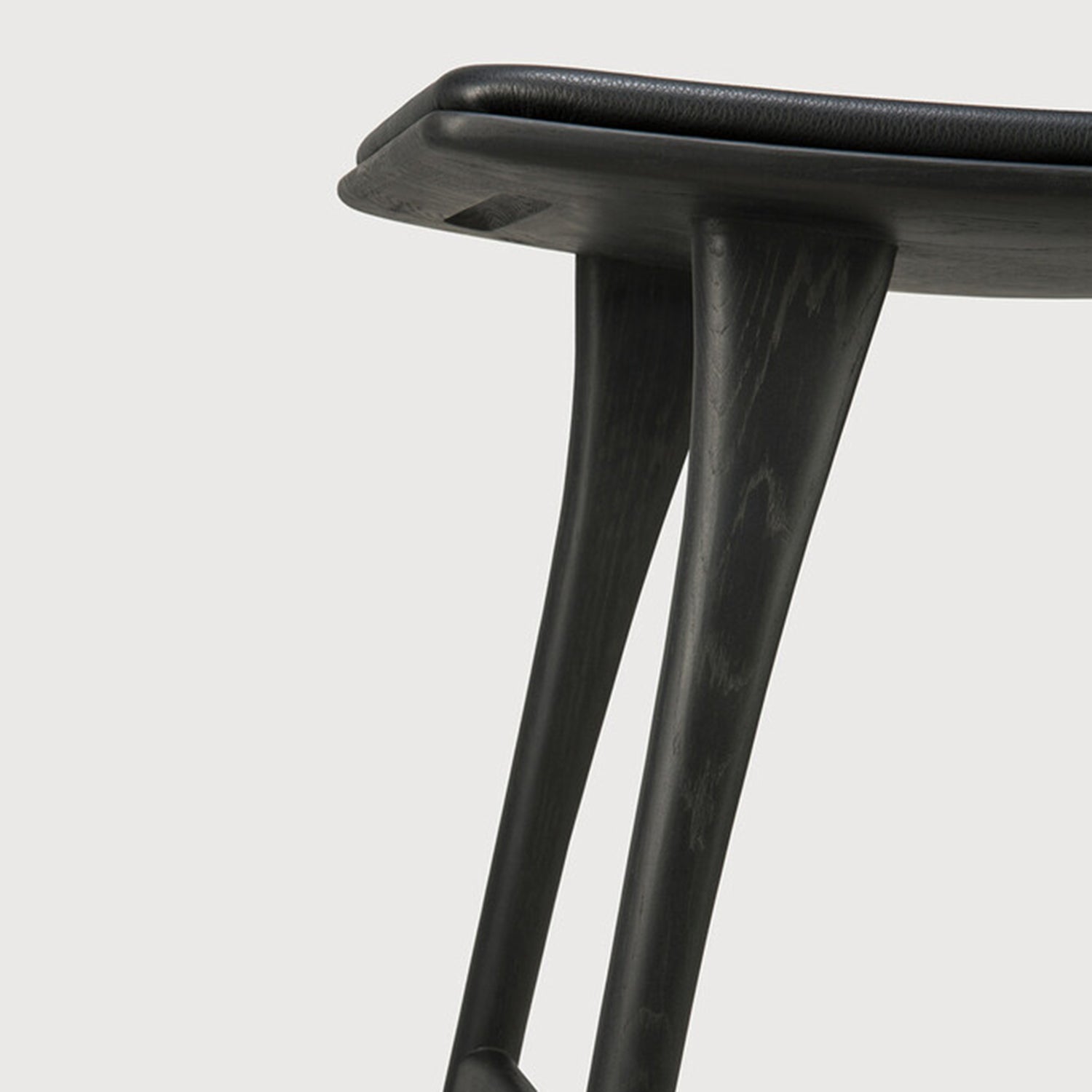 Ethnicraft Osso Oak Black Leather Counter Stool Set of 2